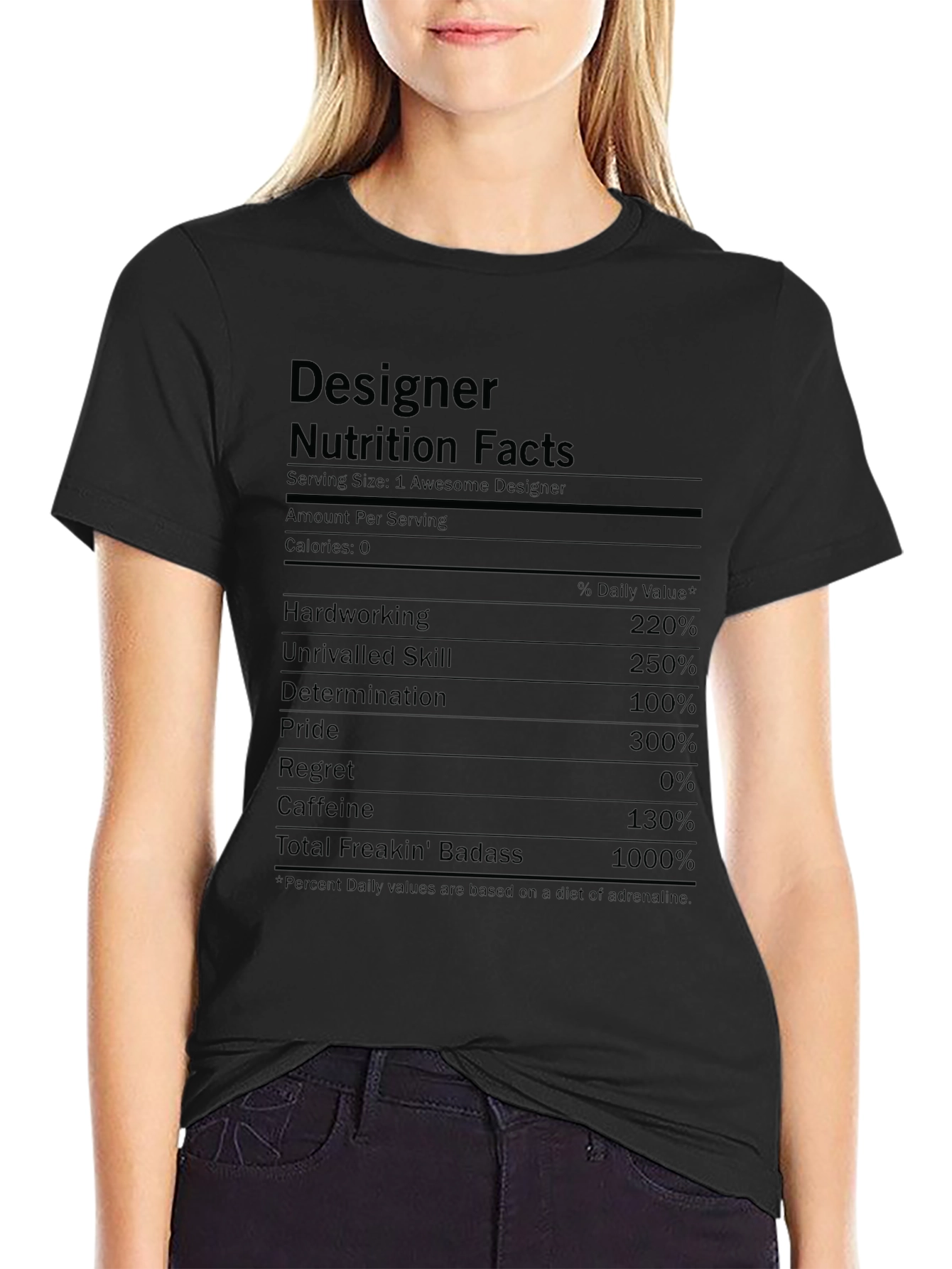 Designer Nutrition Facts Black Graphic T-Shirt