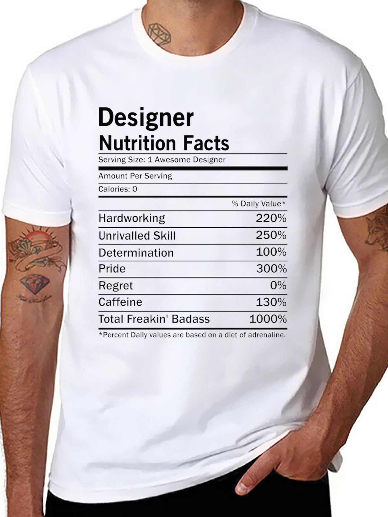 Designer Nutrition Facts Black Graphic T-Shirt