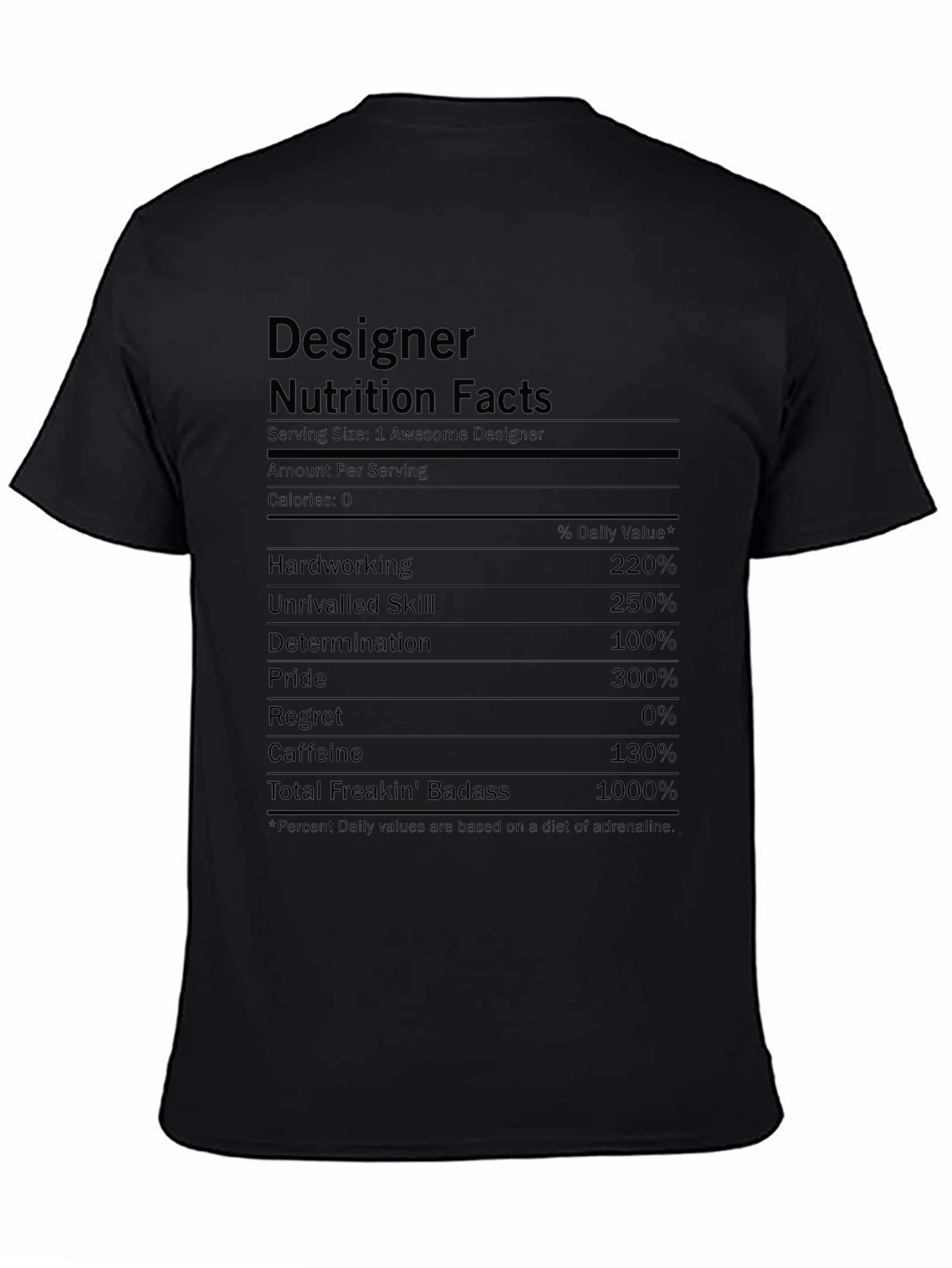 Designer Nutrition Facts Black Graphic T-Shirt