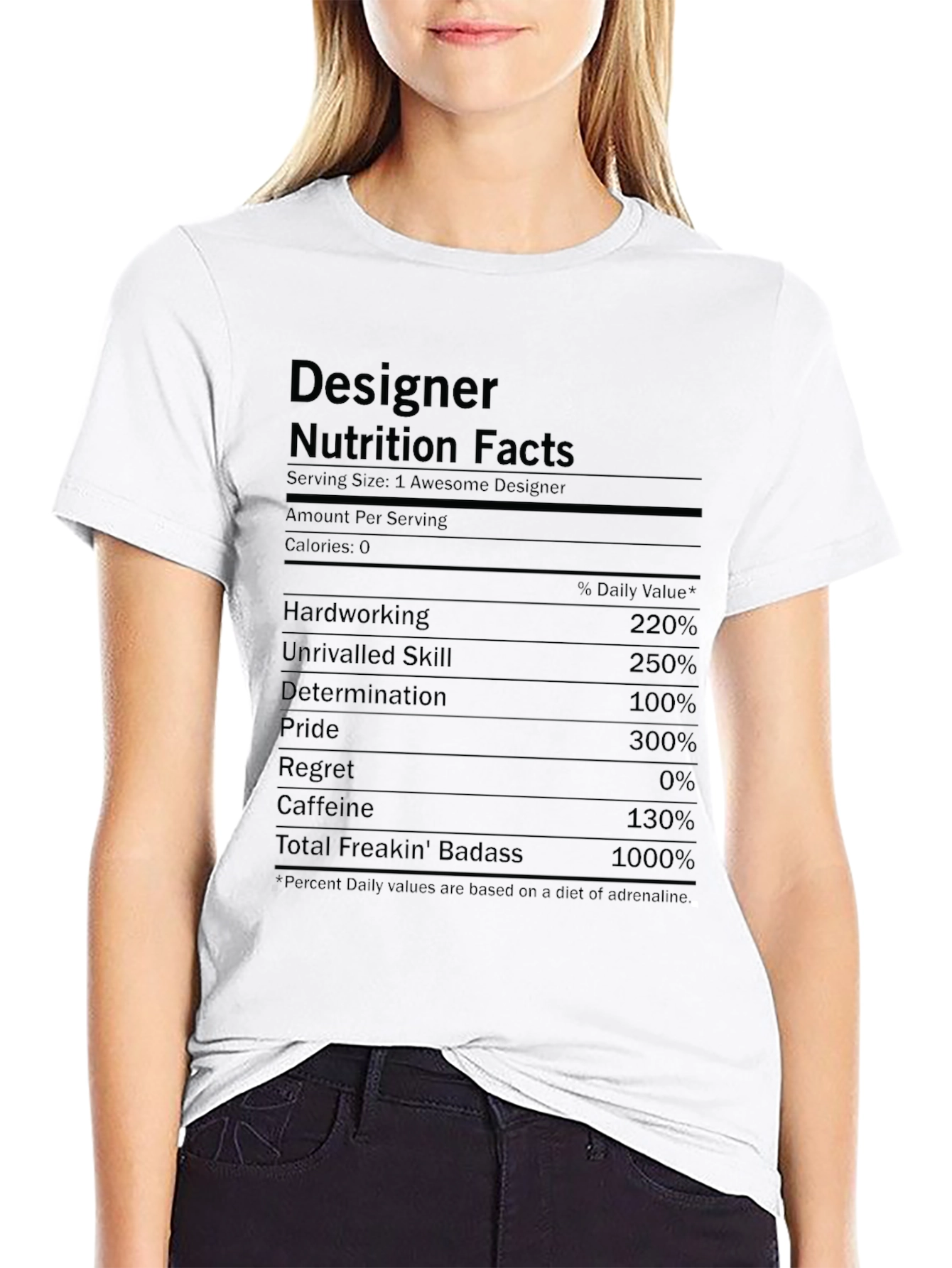 Designer Nutrition Facts Black Graphic T-Shirt