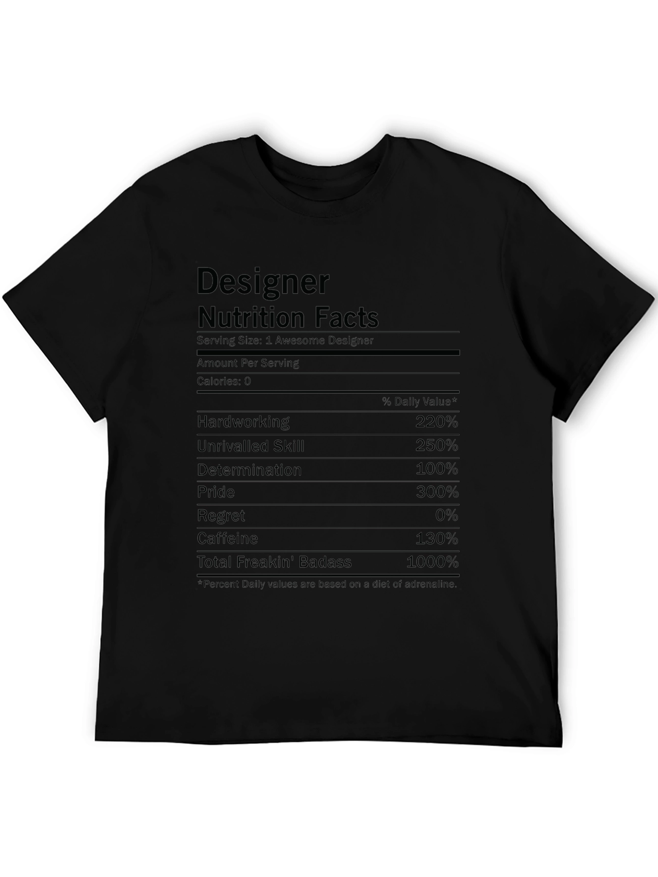 Designer Nutrition Facts Black Graphic T-Shirt