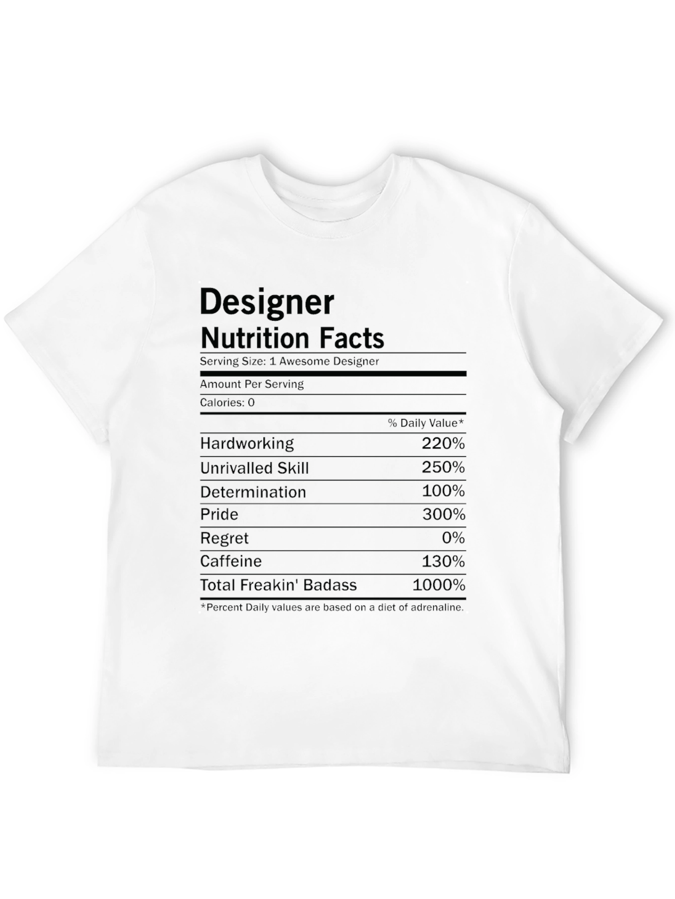 Designer Nutrition Facts Black Graphic T-Shirt