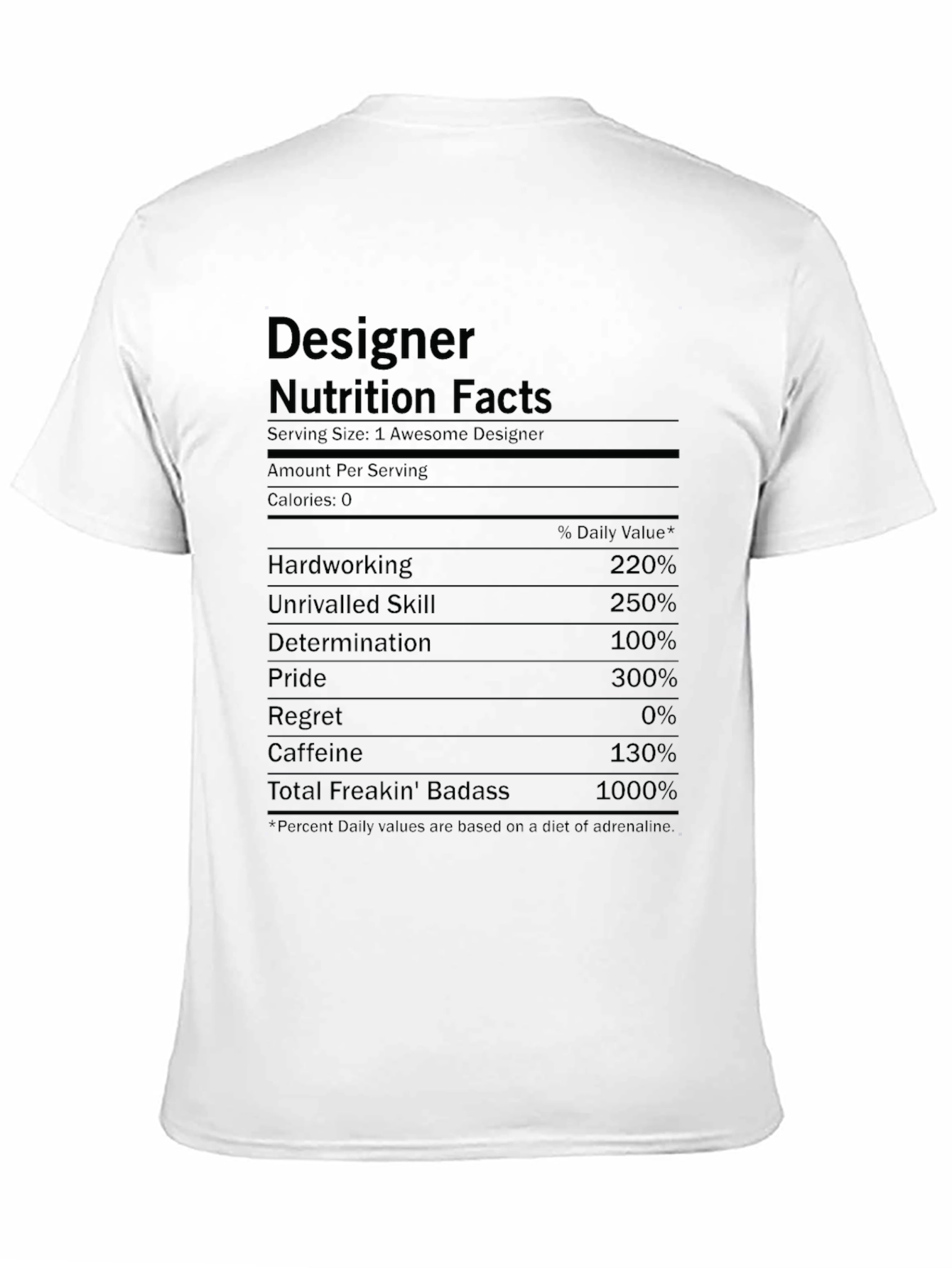 Designer Nutrition Facts Black Graphic T-Shirt