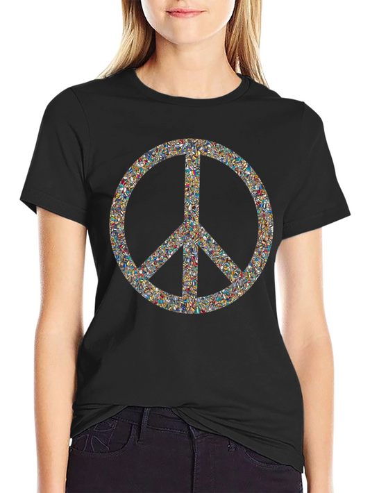 Peace Sign Mosaic Black T-Shirt