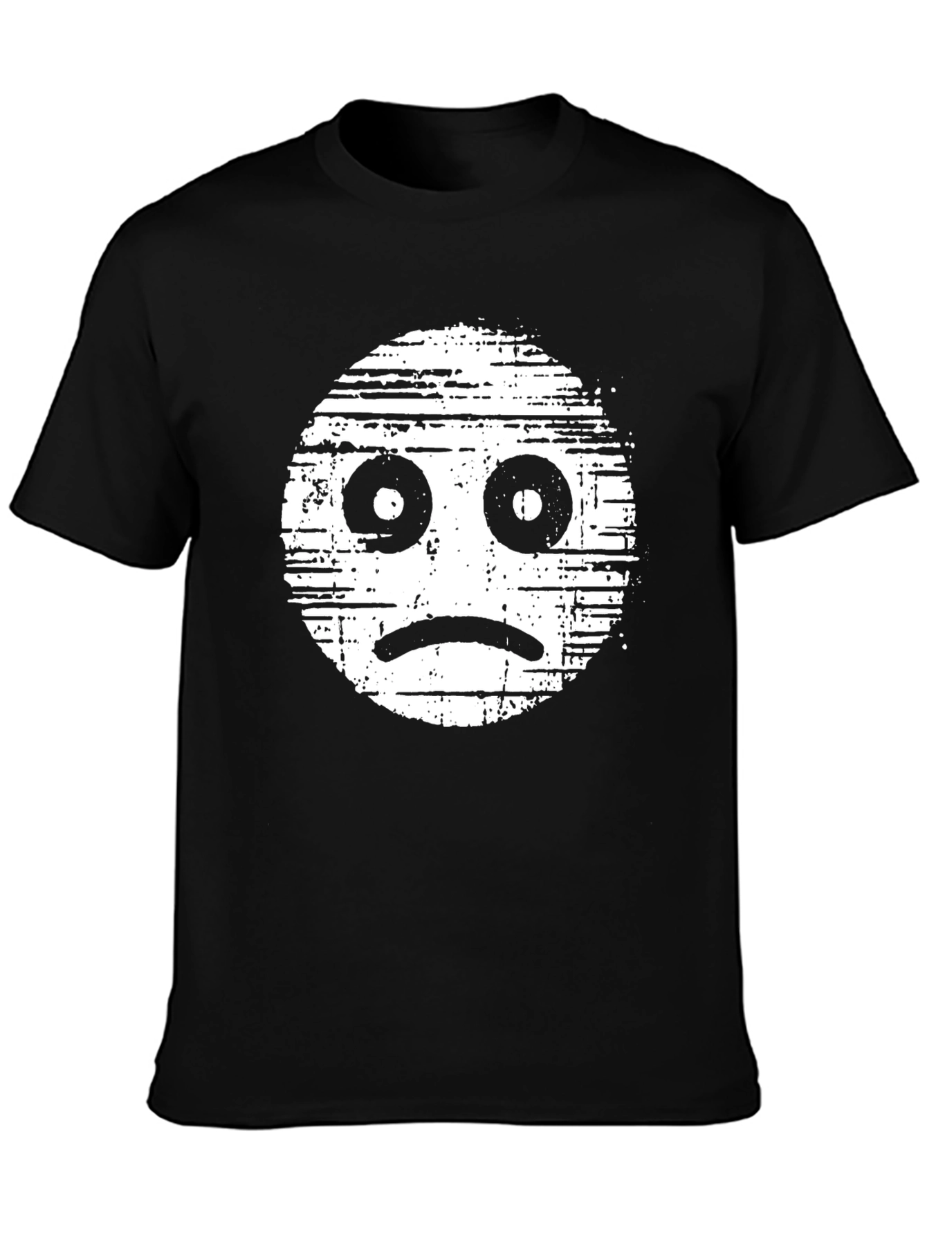 Sad Face Graphic Tee - Distressed Style