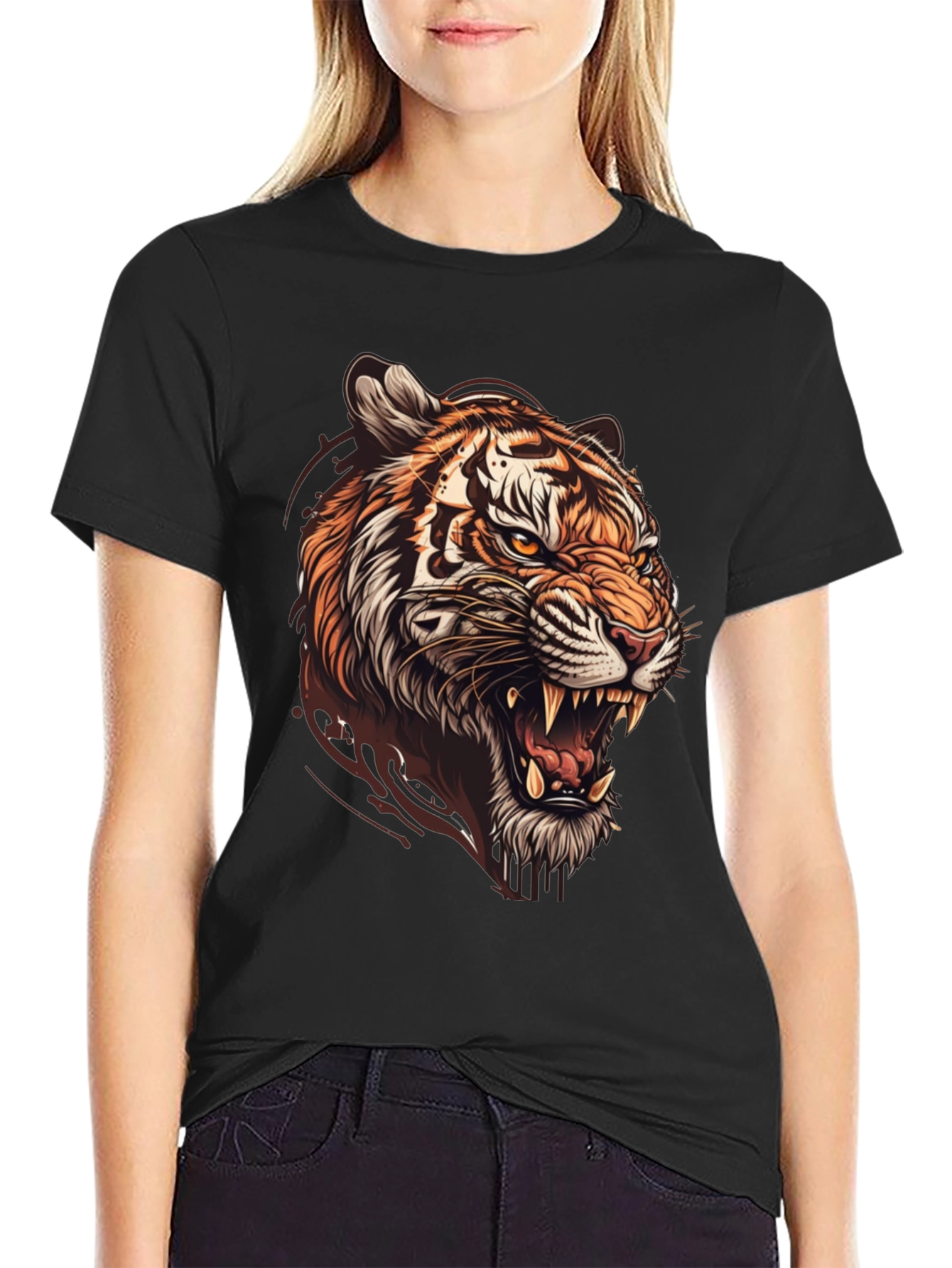 Tiger Graphic Print Mens Black T-Shirt