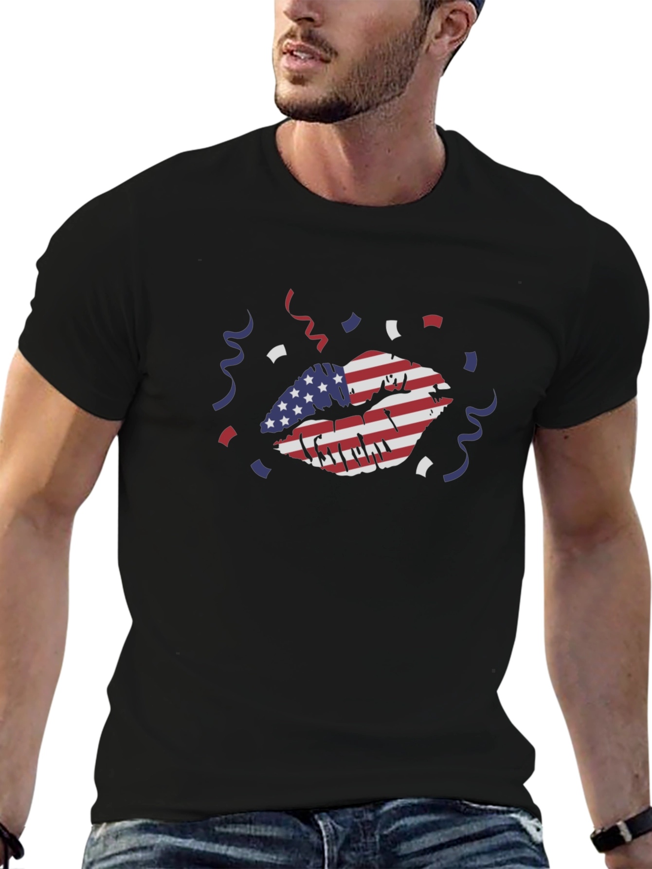 American Flag Lips Graphic Tee - Black