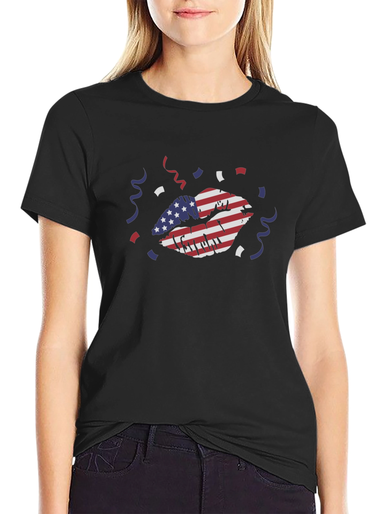 American Flag Lips Graphic Tee - Black