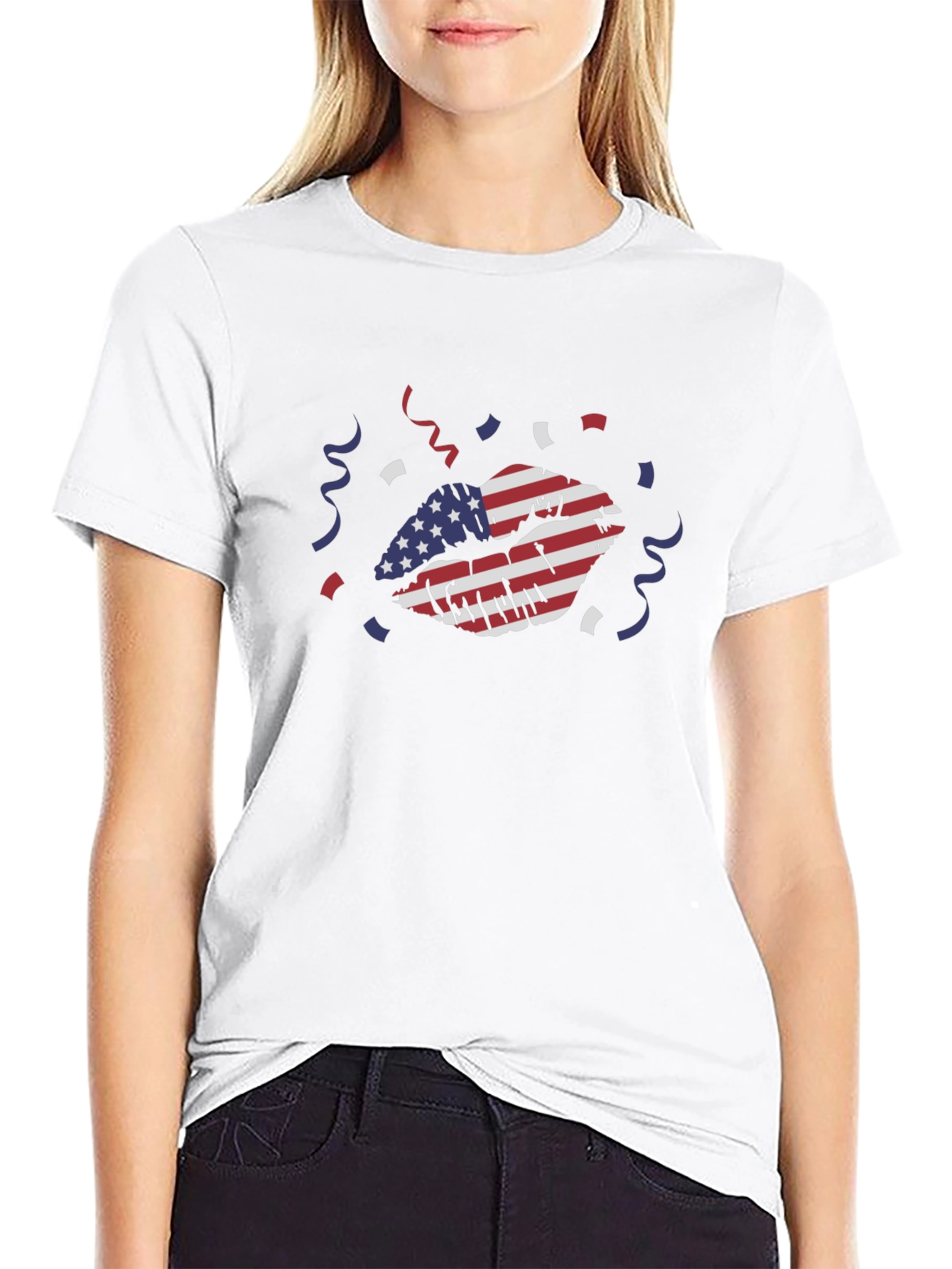 American Flag Lips Graphic Tee - Black