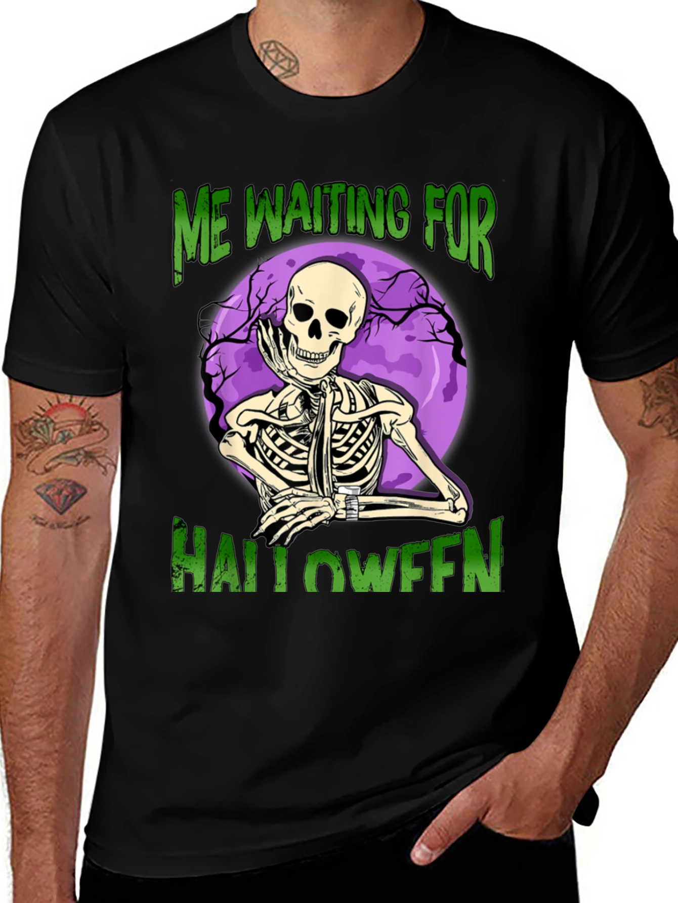 Halloween Waiting Skeleton Graphic Tee