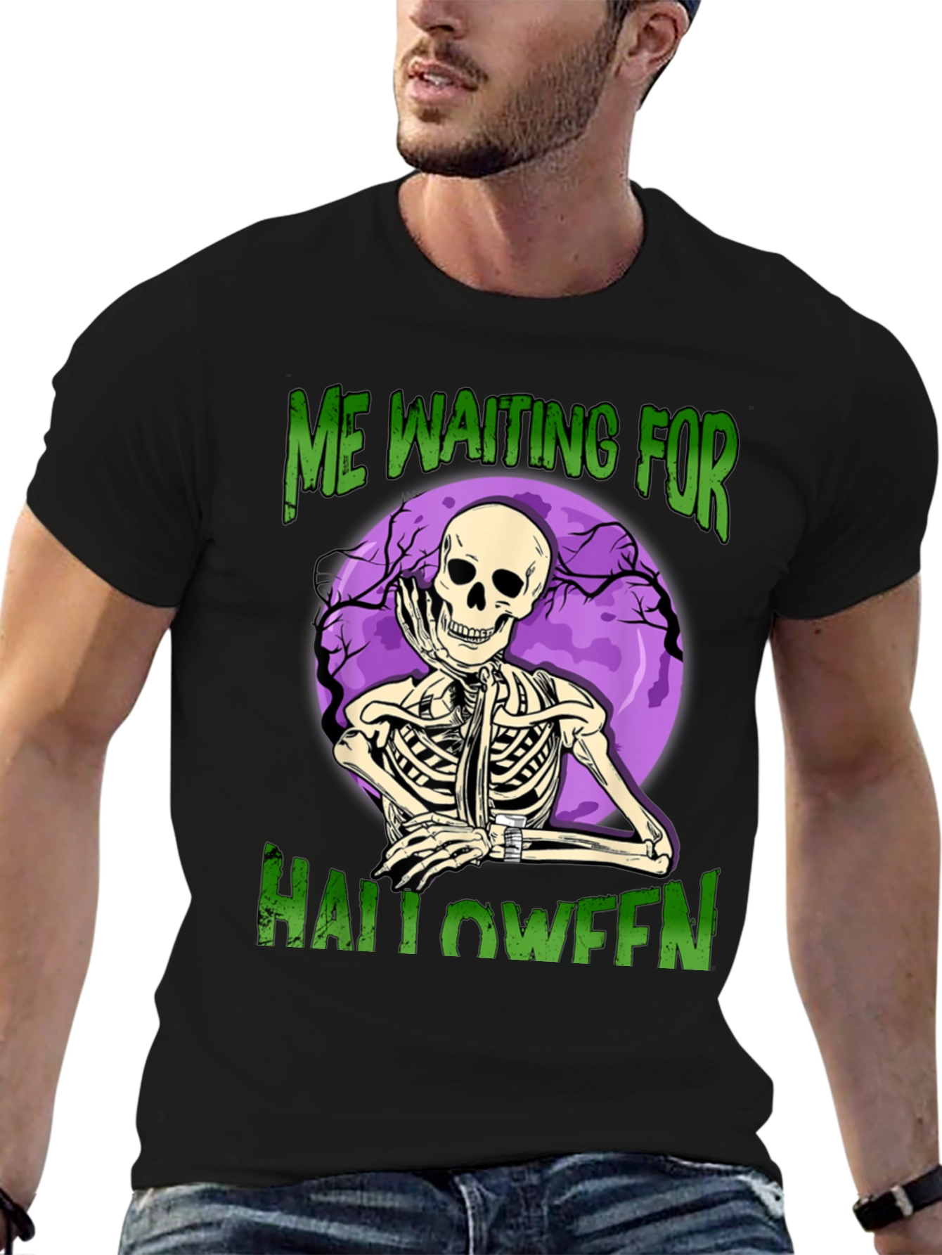 Halloween Waiting Skeleton Graphic Tee