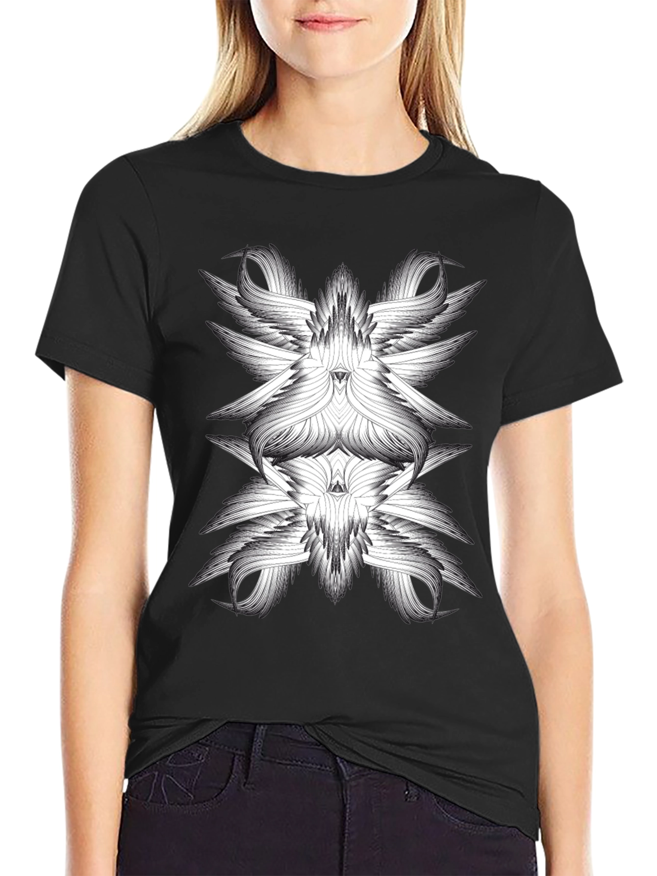 Abstract Winged Design Black T-Shirt