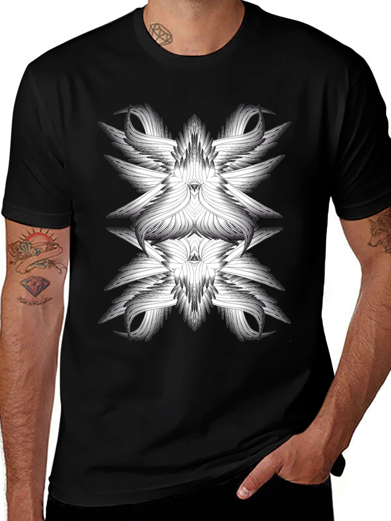Abstract Winged Design Black T-Shirt