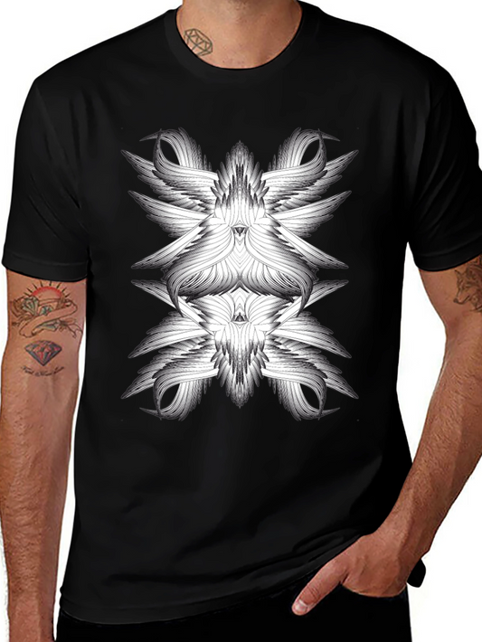 Abstract Winged Design Black T-Shirt