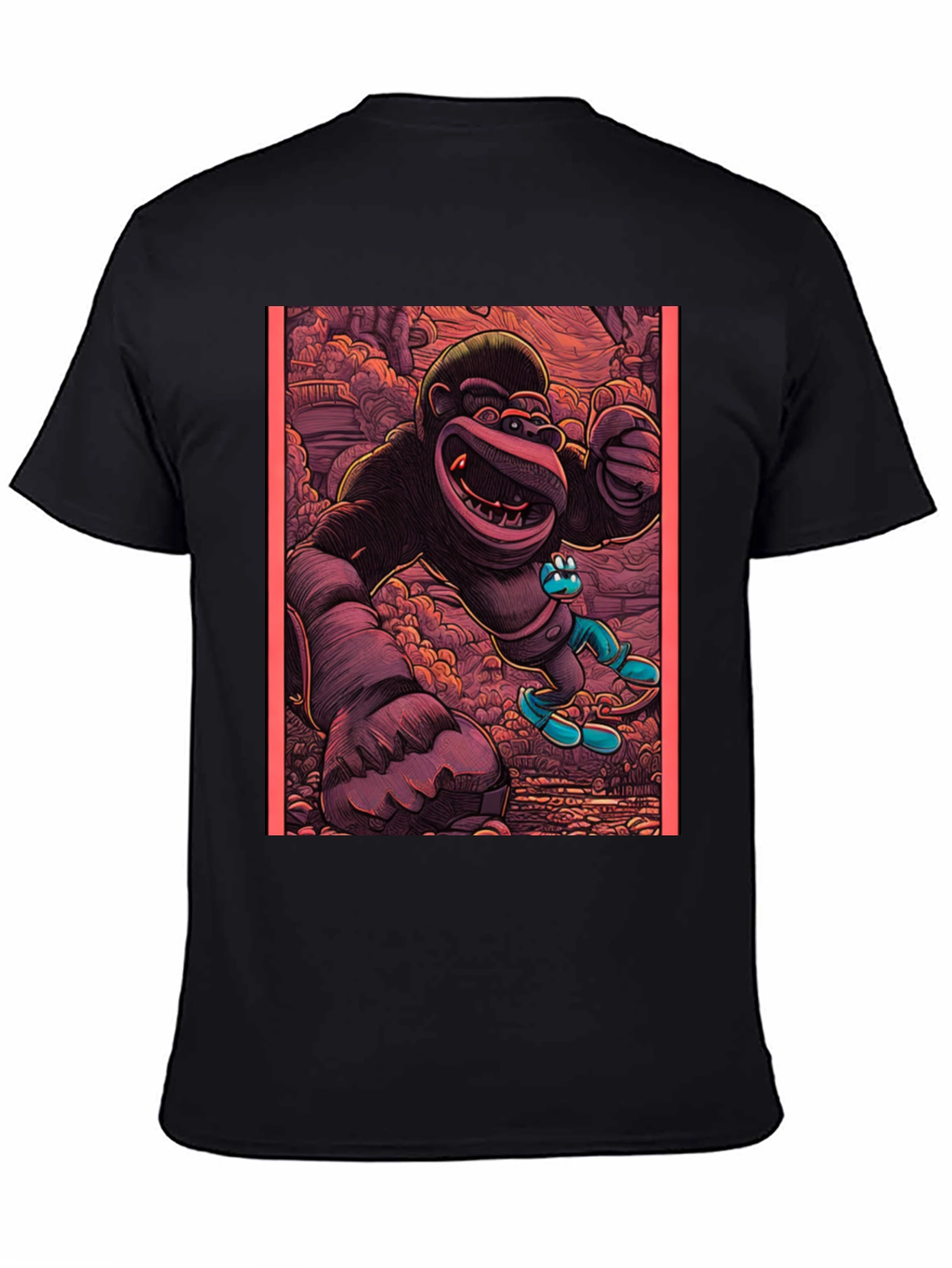 Cartoon Gorilla Graphic Tee - Black