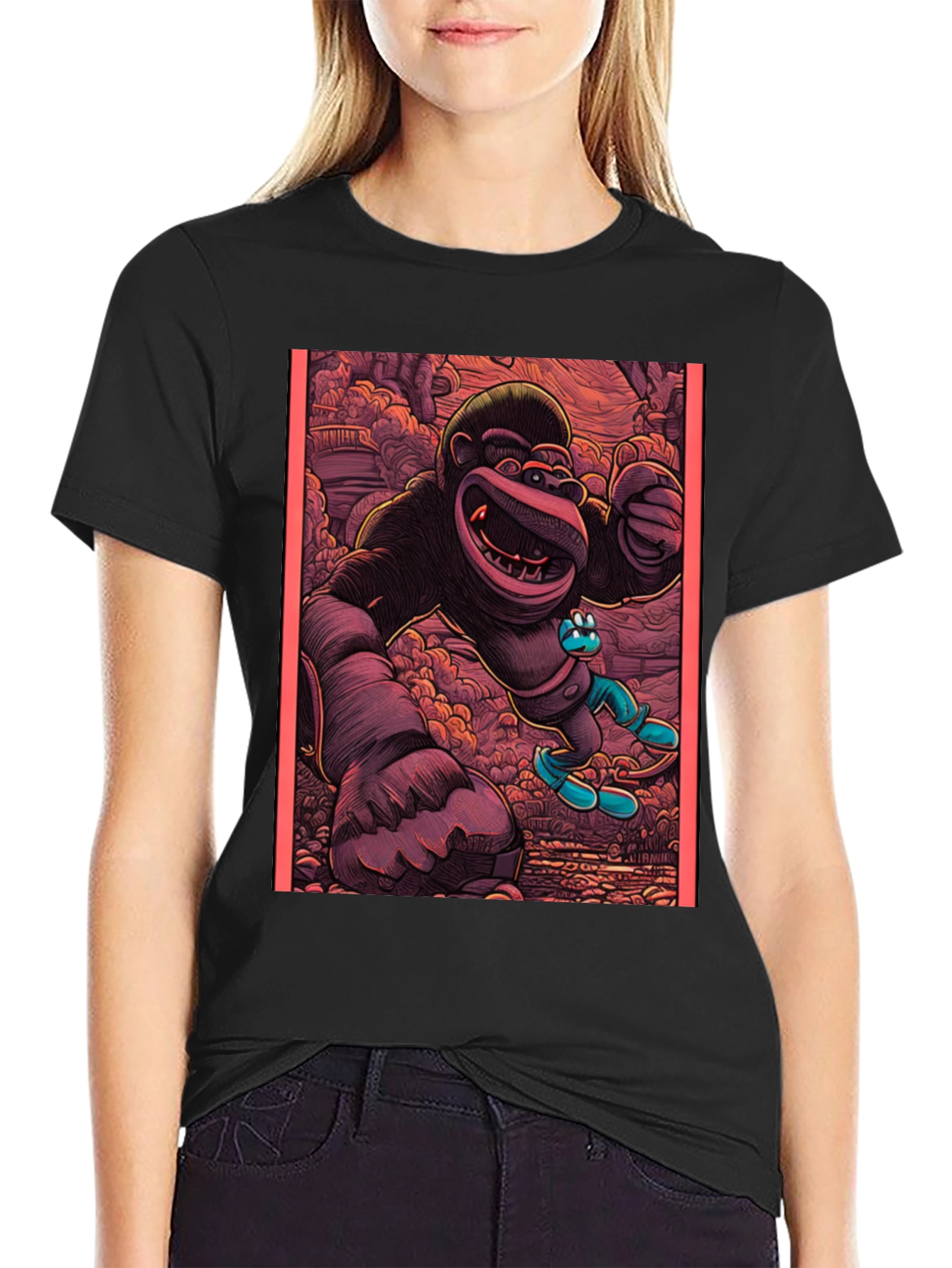 Cartoon Gorilla Graphic Tee - Black