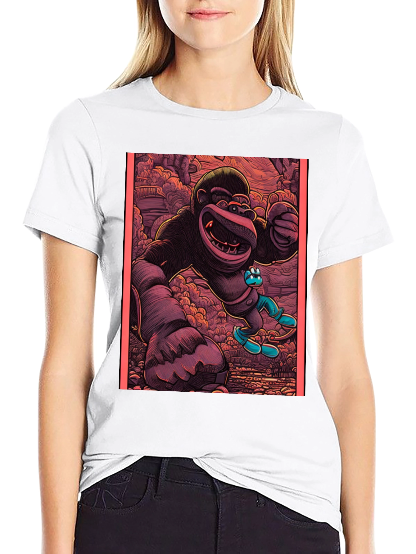 Cartoon Gorilla Graphic Tee - Black