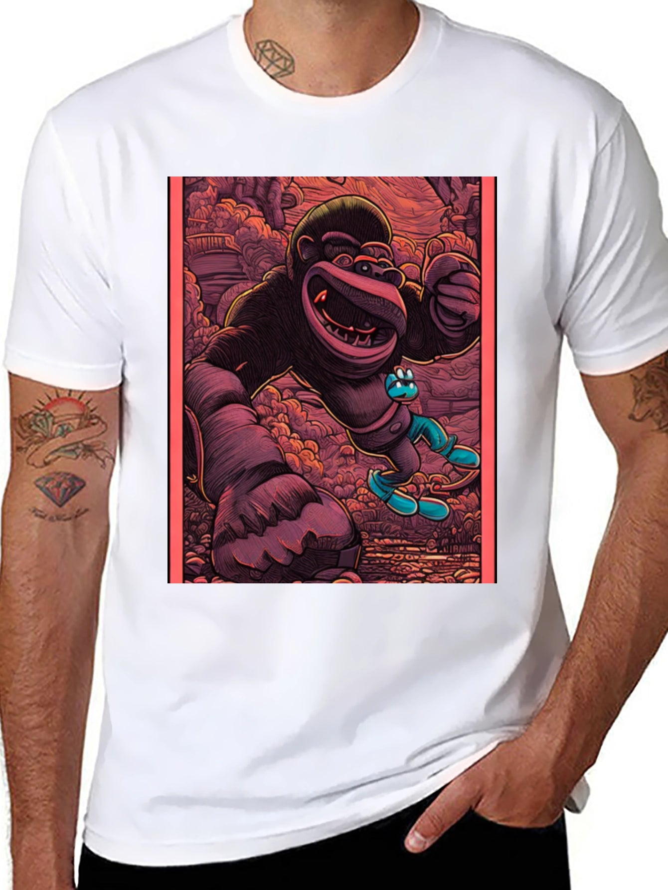 Cartoon Gorilla Graphic Tee - Black