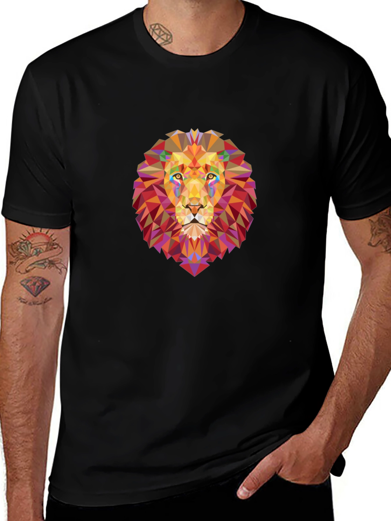 Geometric Lion Graphic Black T-Shirt