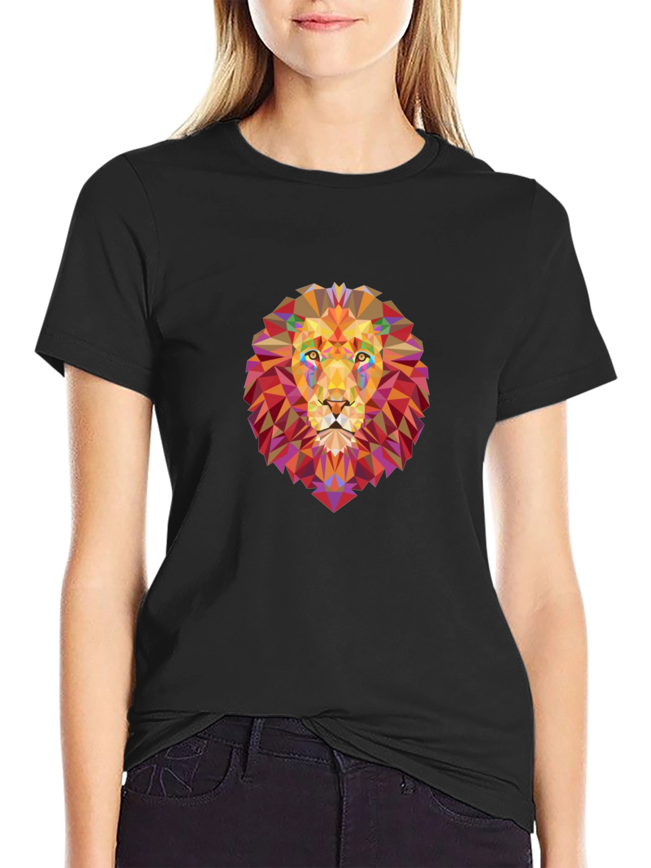 Geometric Lion Graphic Black T-Shirt