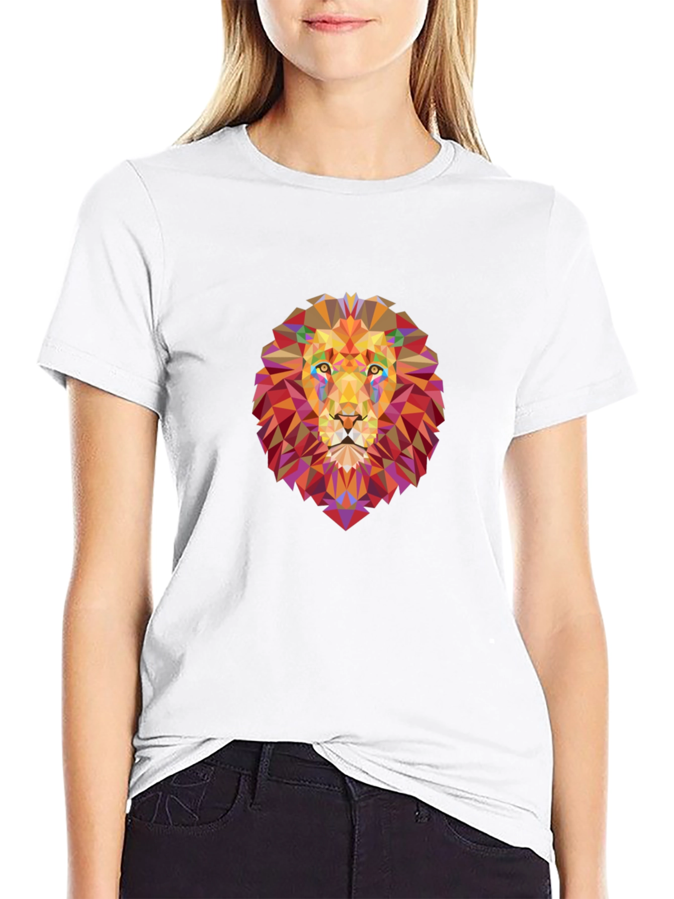 Geometric Lion Graphic Black T-Shirt