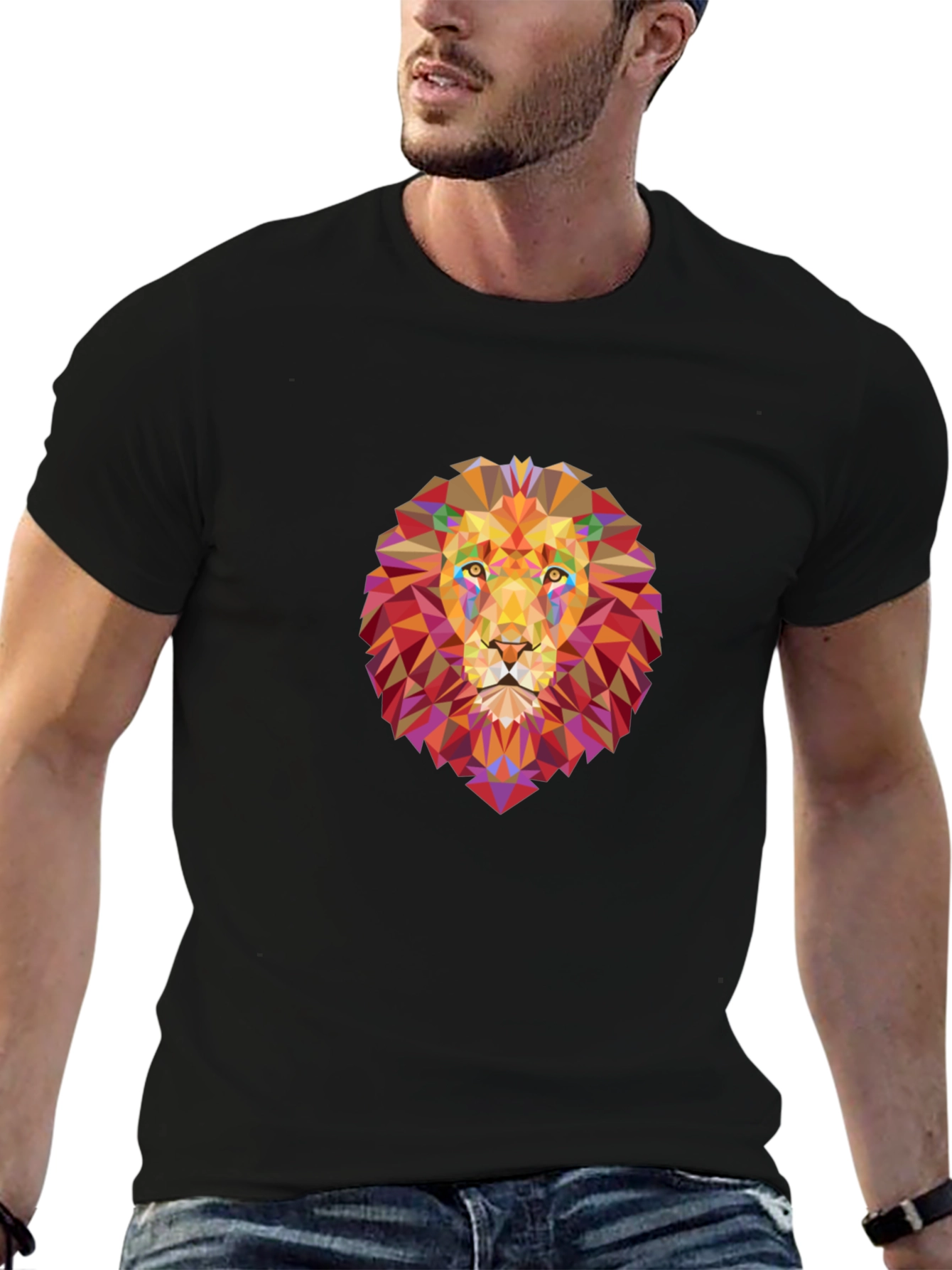 Geometric Lion Graphic Black T-Shirt