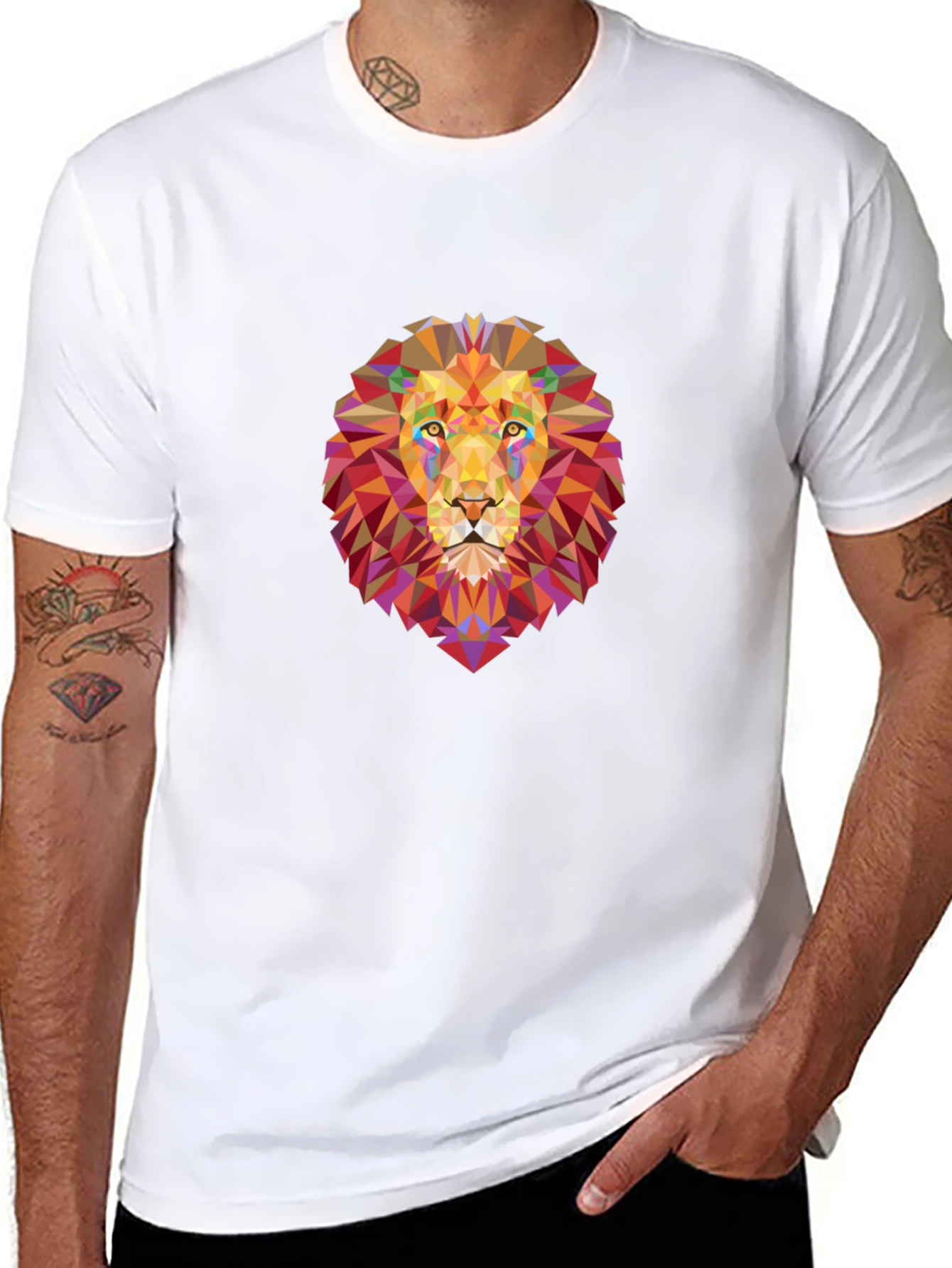 Geometric Lion Graphic Black T-Shirt