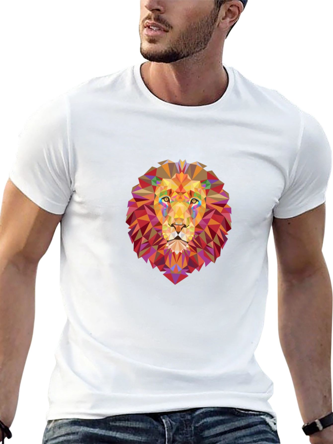Geometric Lion Graphic Black T-Shirt