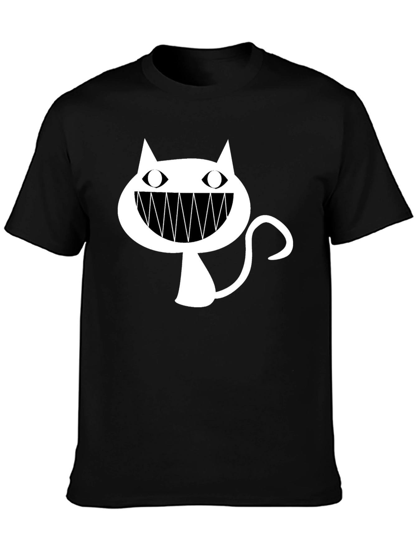Black T-Shirt with Cartoon Cat Graphic