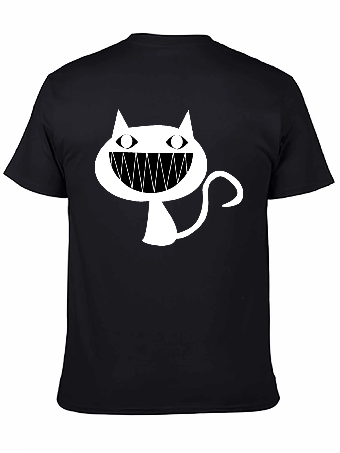 Black T-Shirt with Cartoon Cat Graphic