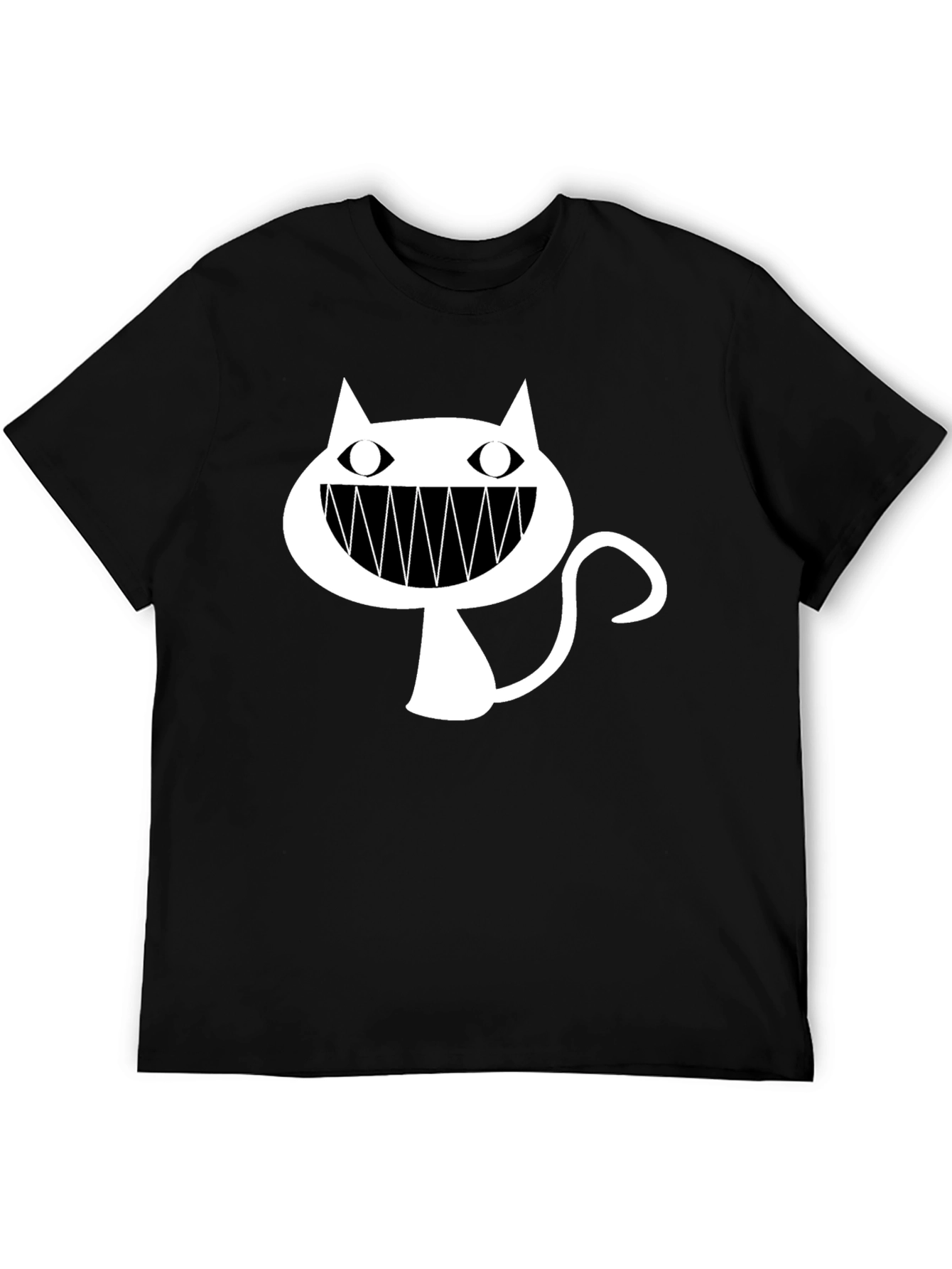 Black T-Shirt with Cartoon Cat Graphic
