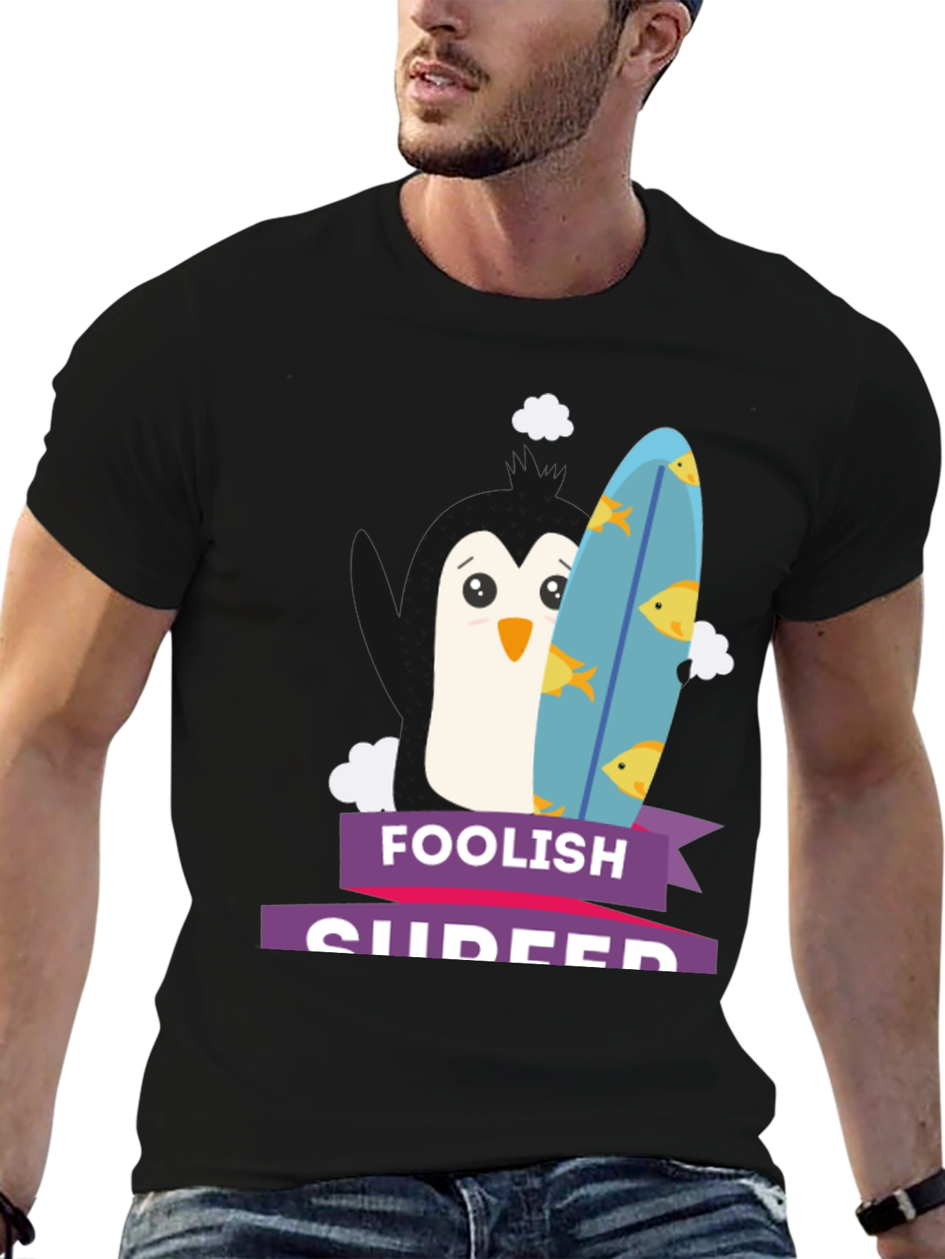 Foolish Surfer Penguin T-Shirt