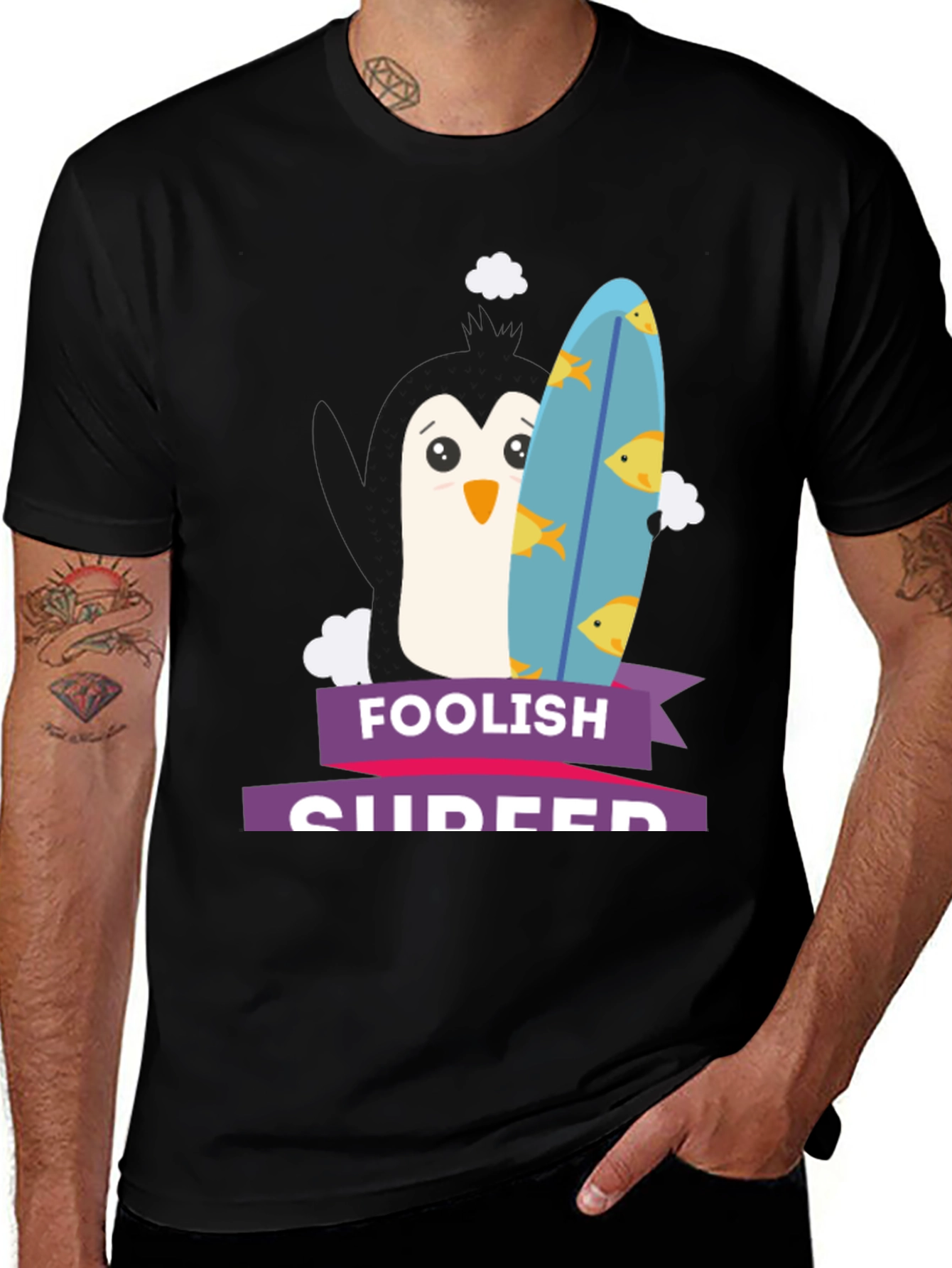 Foolish Surfer Penguin T-Shirt