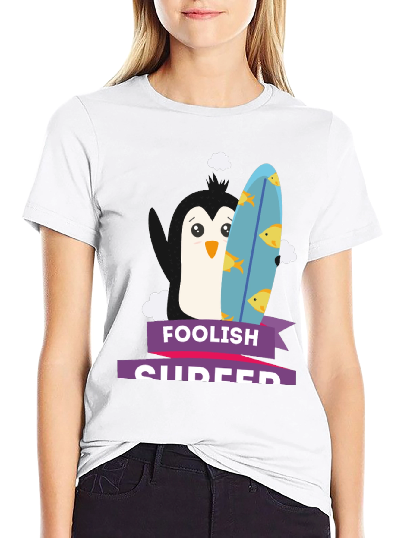 Foolish Surfer Penguin T-Shirt