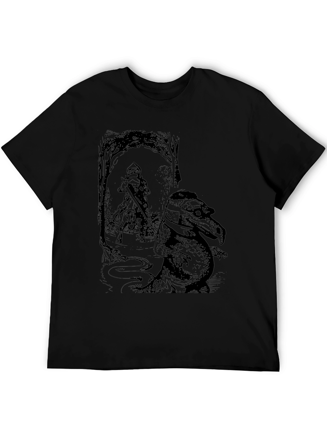 Knight & Dragon Graphic Tee - Black Cotton