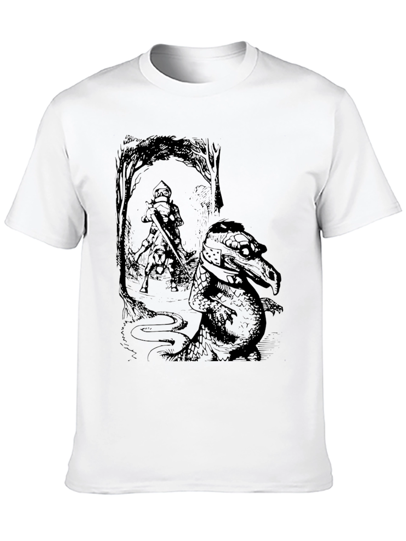 Knight & Dragon Graphic Tee - Black Cotton