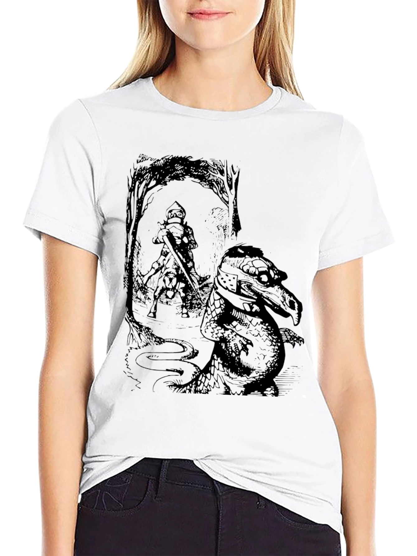 Knight & Dragon Graphic Tee - Black Cotton