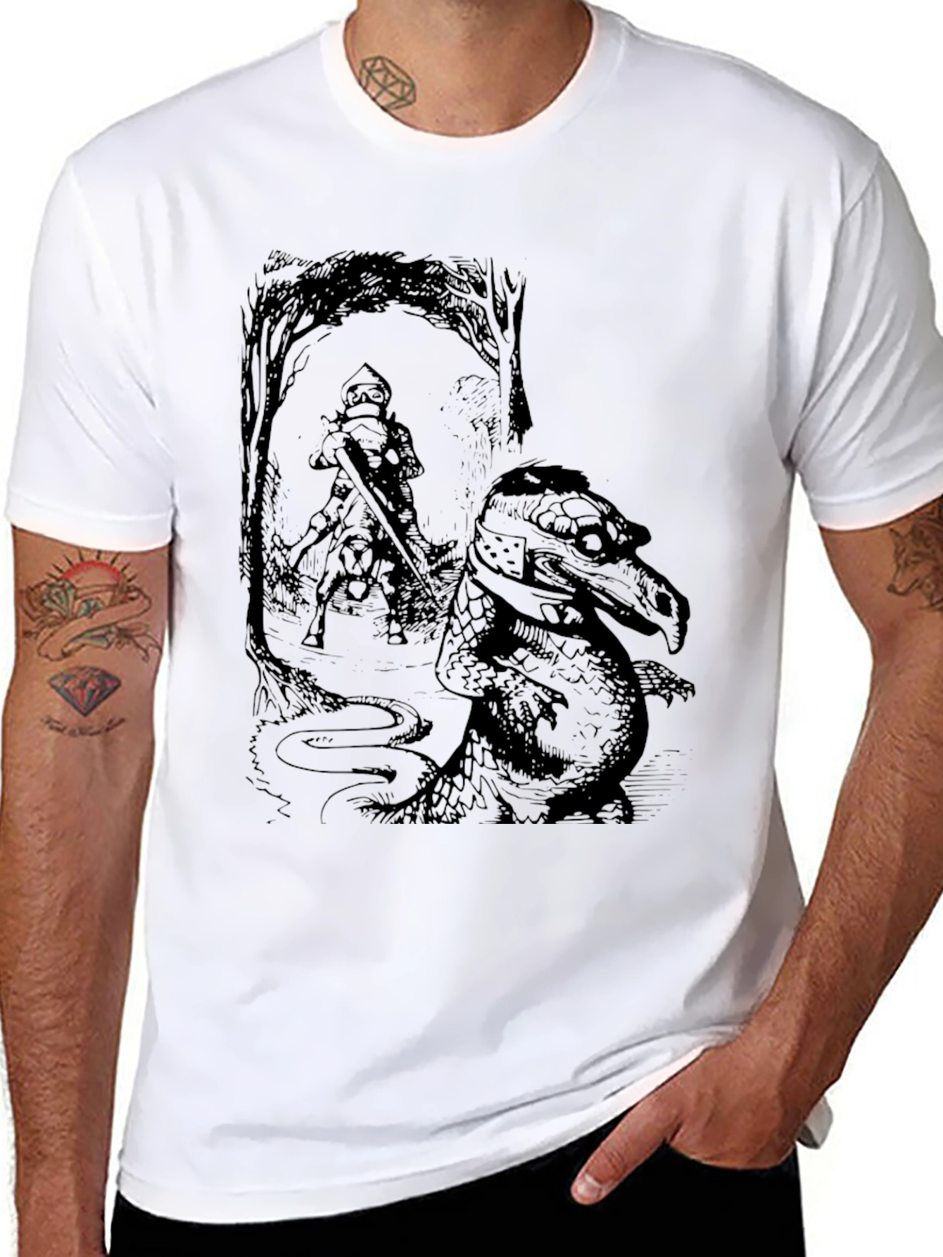 Knight & Dragon Graphic Tee - Black Cotton