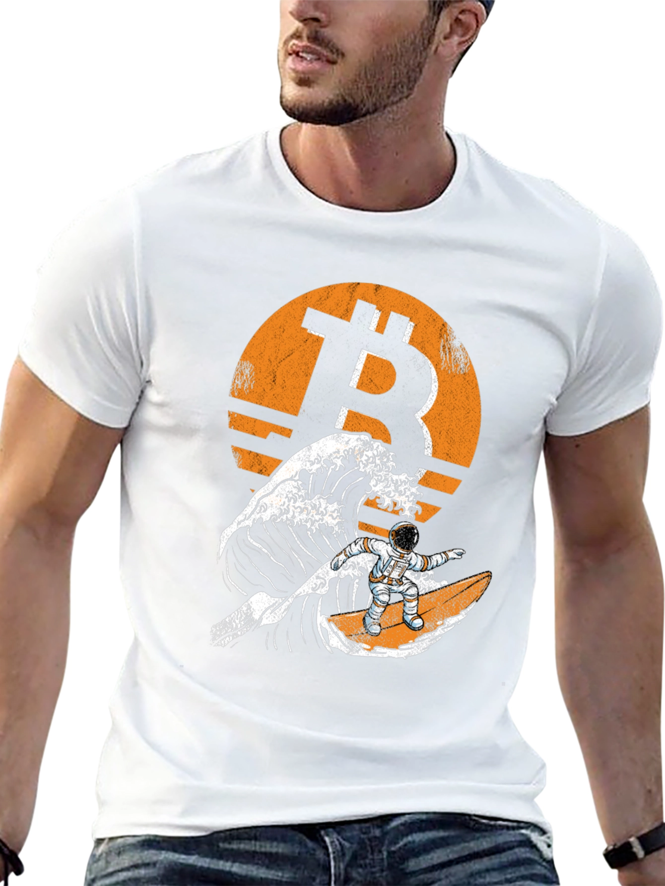 Bitcoin Astronaut Surfing Wave T-Shirt - Crypto Tee