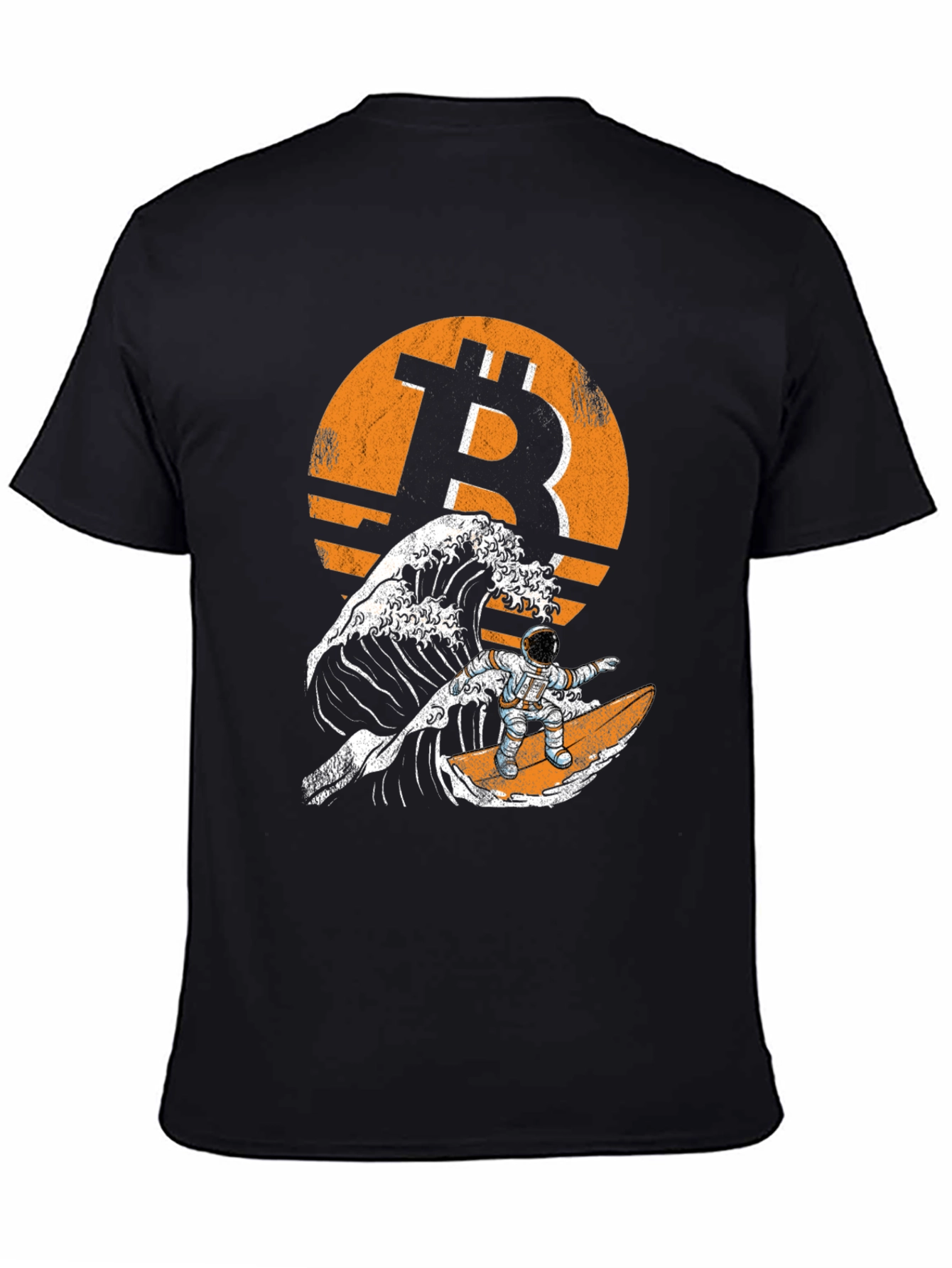 Bitcoin Astronaut Surfing Wave T-Shirt - Crypto Tee
