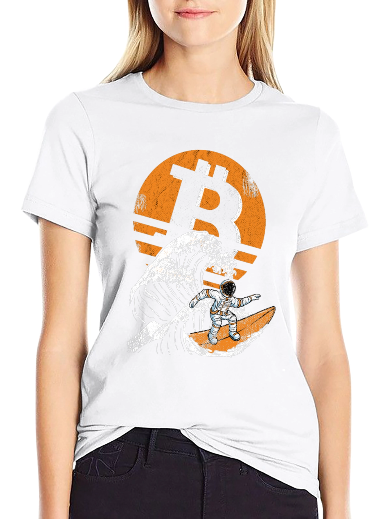 Bitcoin Astronaut Surfing Wave T-Shirt - Crypto Tee