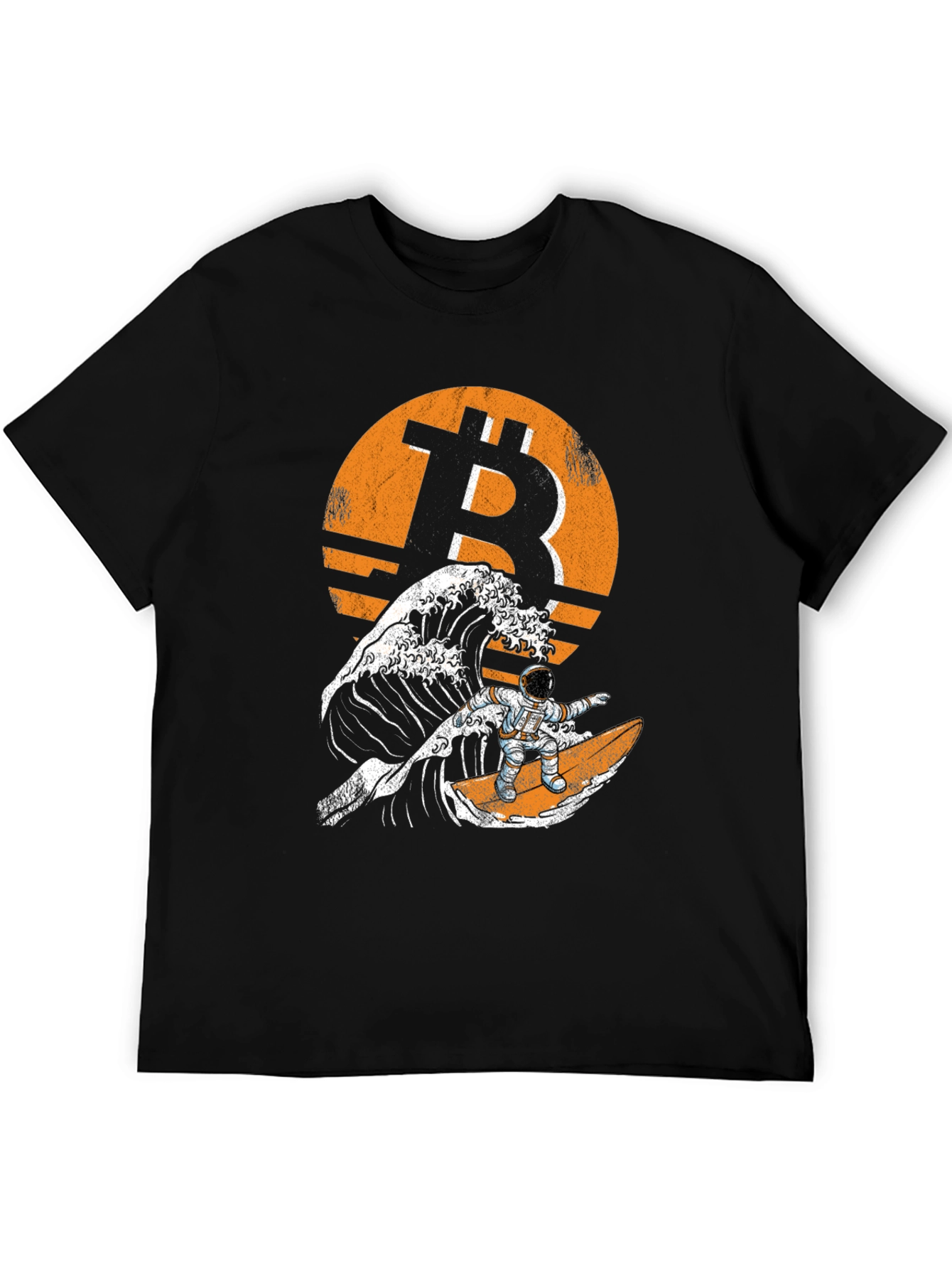 Bitcoin Astronaut Surfing Wave T-Shirt - Crypto Tee