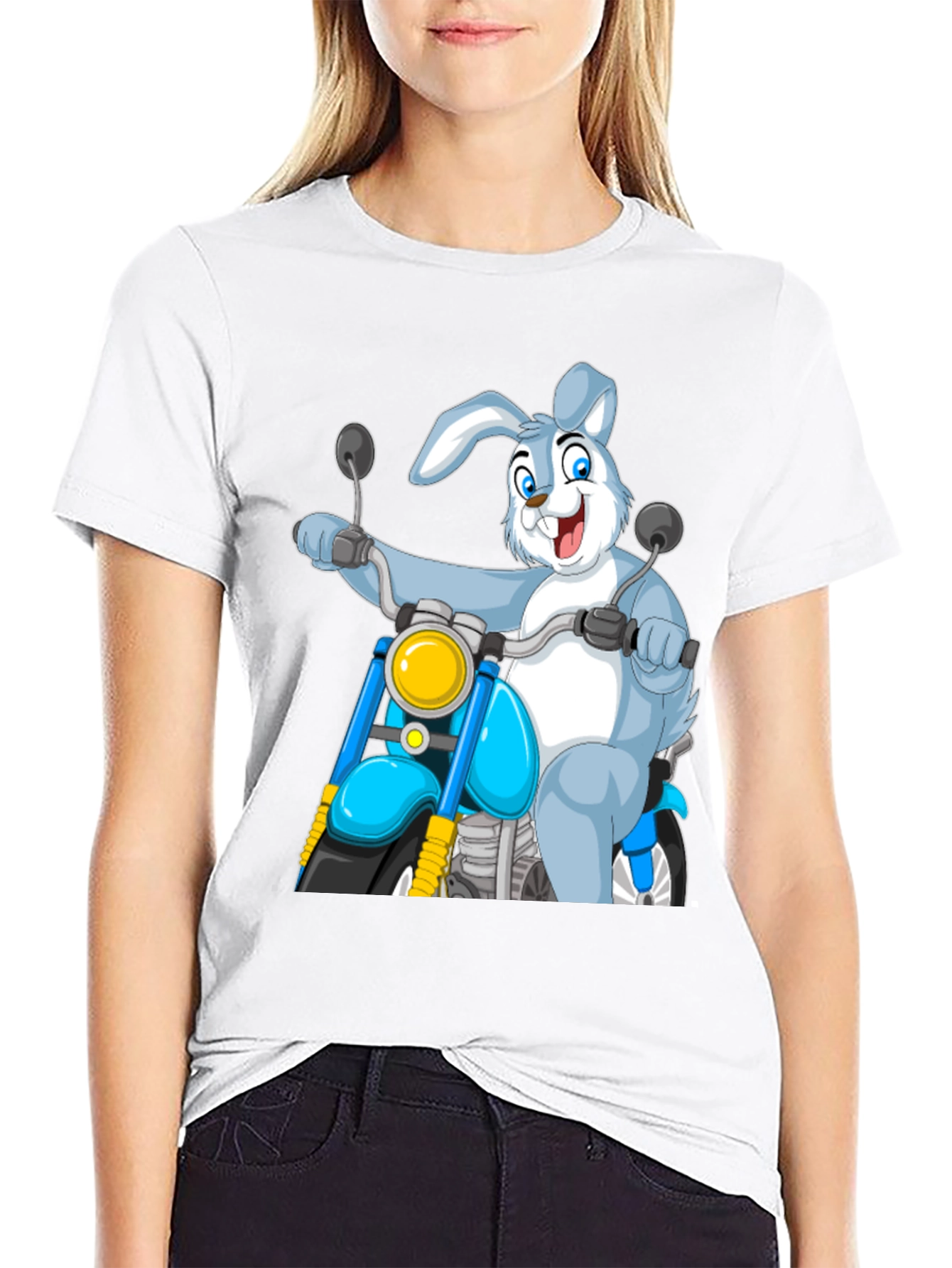 Bunny Biker T-Shirt - Cartoon Motorcycle Rabbit Tee