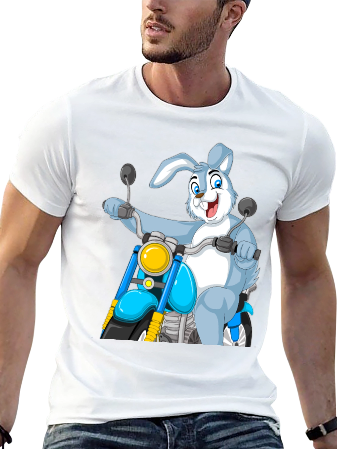 Bunny Biker T-Shirt - Cartoon Motorcycle Rabbit Tee