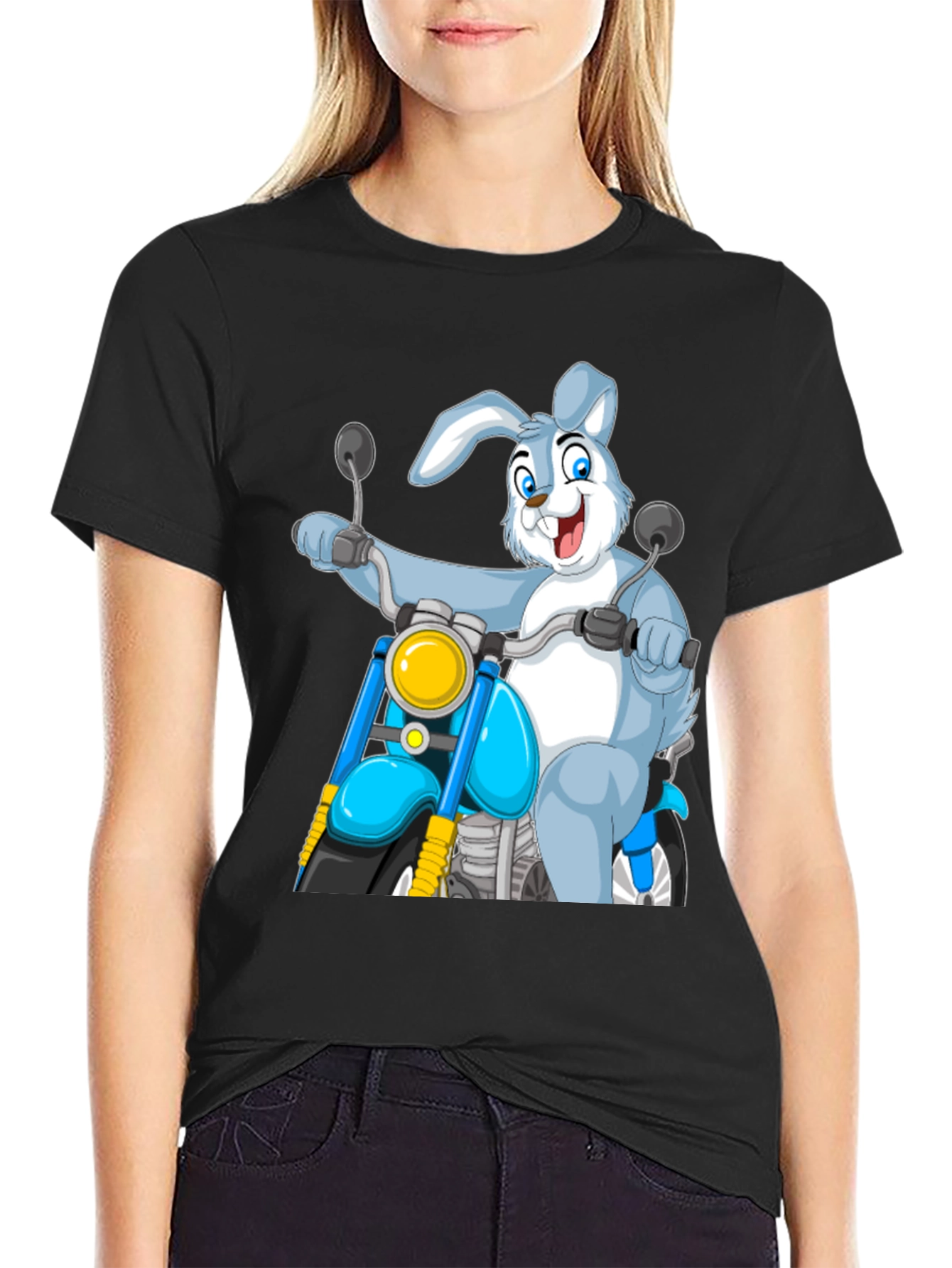 Bunny Biker T-Shirt - Cartoon Motorcycle Rabbit Tee