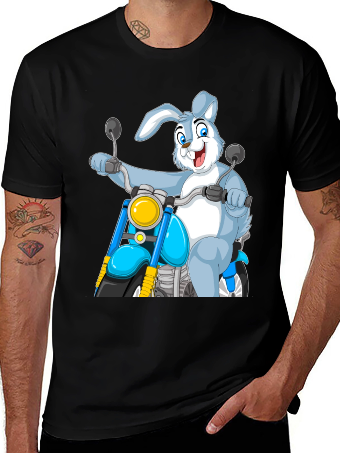 Bunny Biker T-Shirt - Cartoon Motorcycle Rabbit Tee