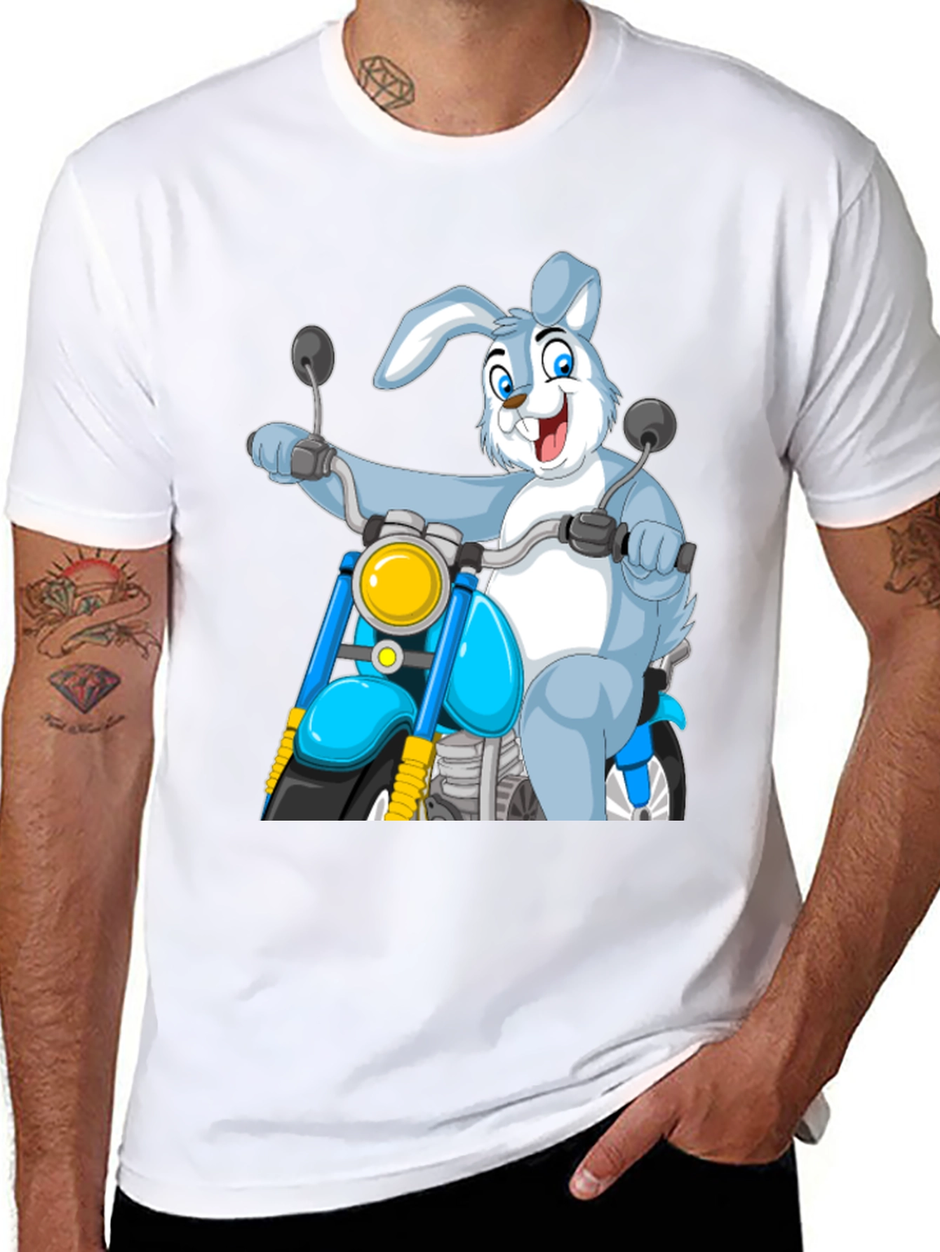 Bunny Biker T-Shirt - Cartoon Motorcycle Rabbit Tee