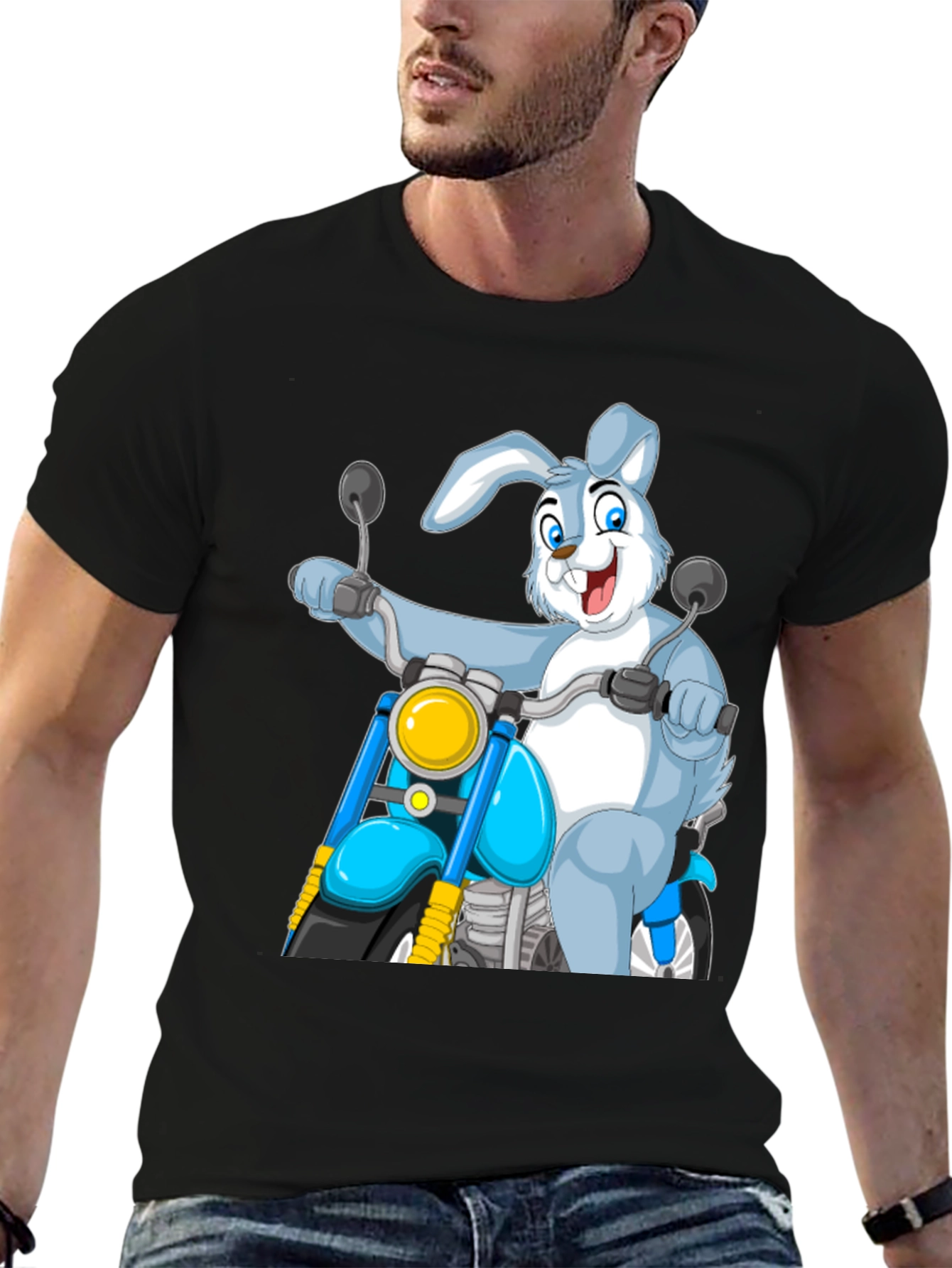Bunny Biker T-Shirt - Cartoon Motorcycle Rabbit Tee