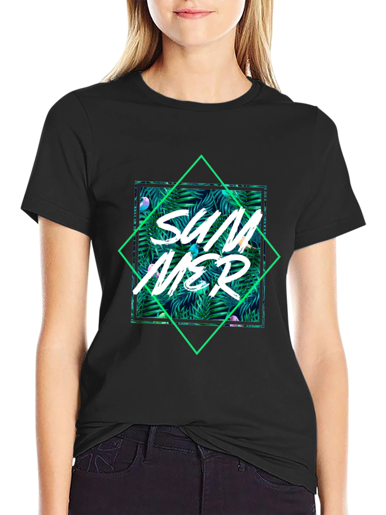 Tropical Summer Graphic Tee - Black