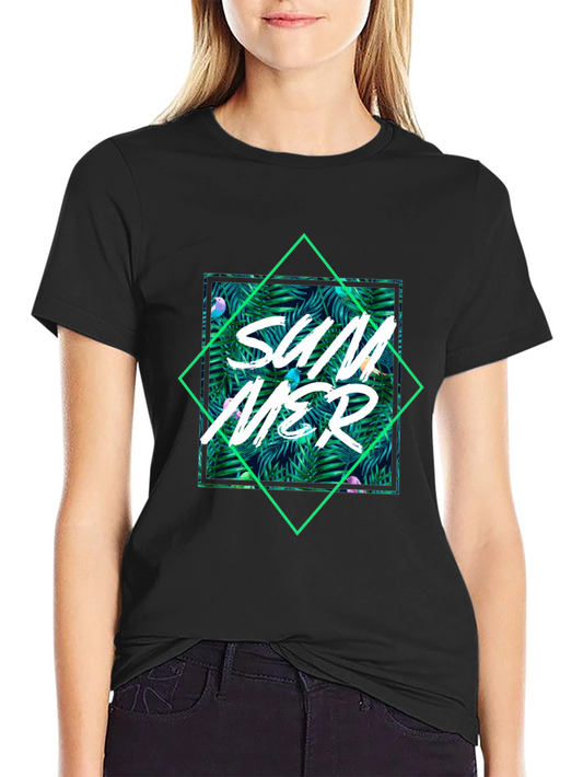 Tropical Summer Graphic Tee - Black